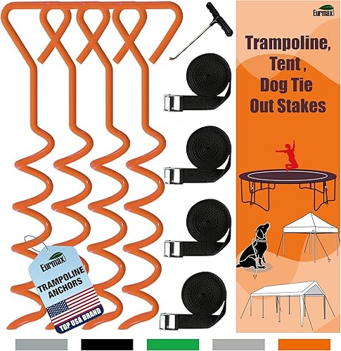 Miniatura 9 de Eurmax USA Trampoline Stakes Heavy Duty Trampoline Mats Corkscrew Shape Steel Stakes Anchor Kit with T Hook for Trampolines