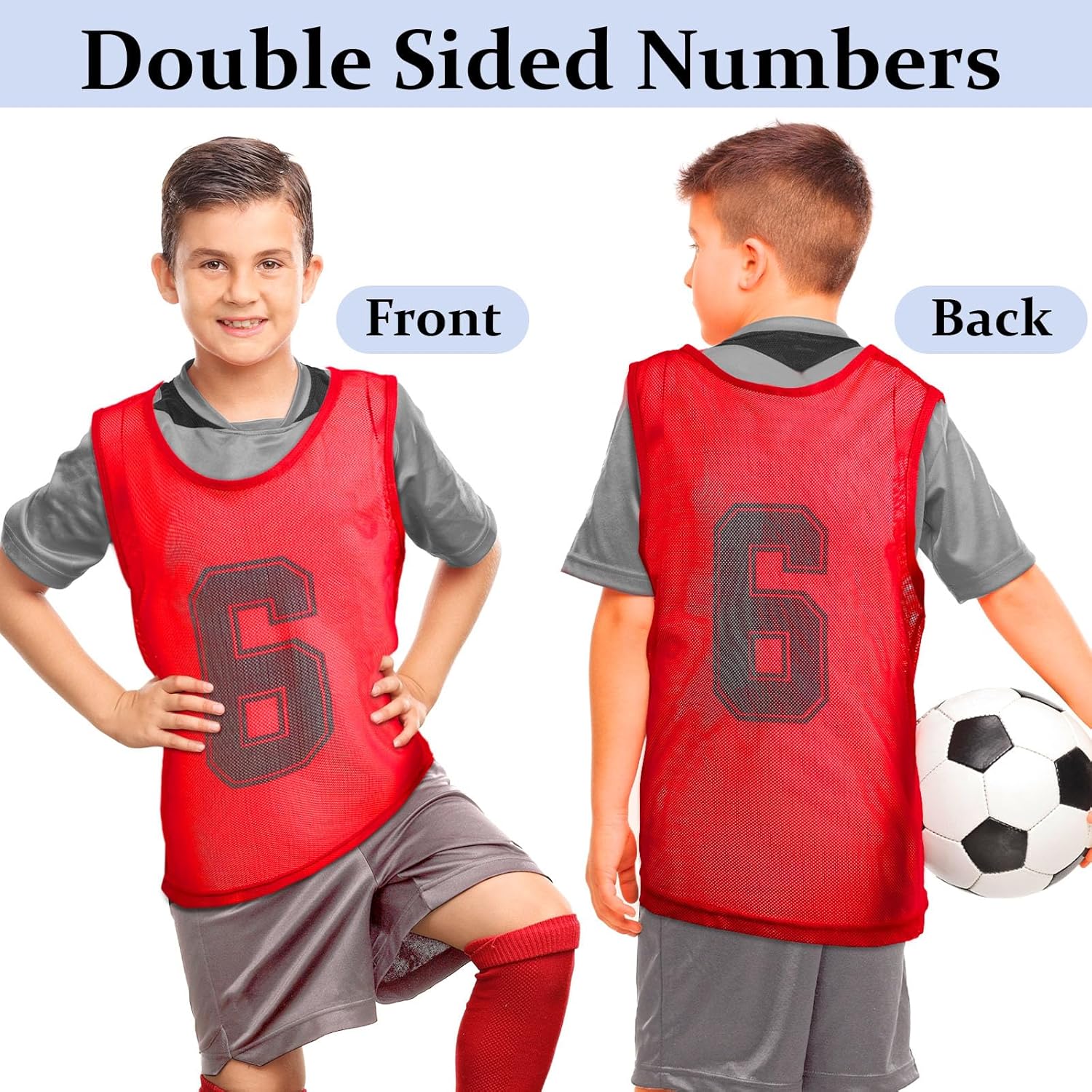 Hercicy 24 Pcs Youth Pinnies Soccer Pinnies Training Vest Adult Mesh Reversible Numbered Football Jersey