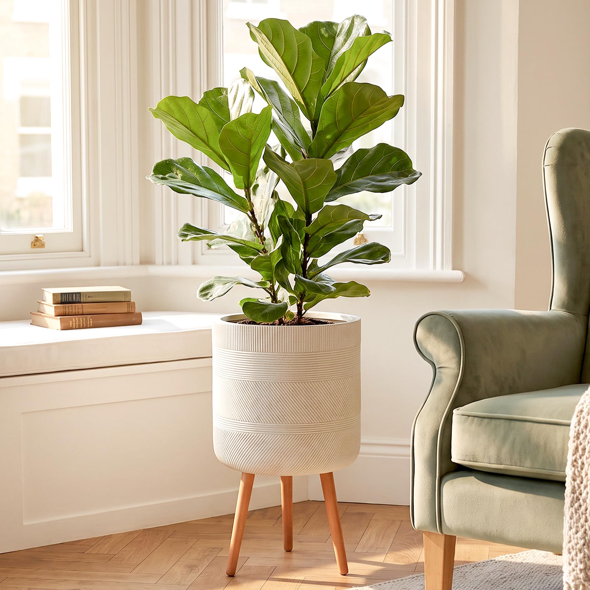 IDEALIST Large Plant Pots 33cm Indoor Plant Pot, White Reinforced Stone 32L