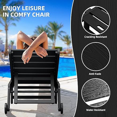 Miniatura 7 de DWVO HIPS - Tumbona para patio, tumbona reclinable con rueda, tumbona para playa, piscina, tomar el sol, tumbona reclinable con 5 posiciones para