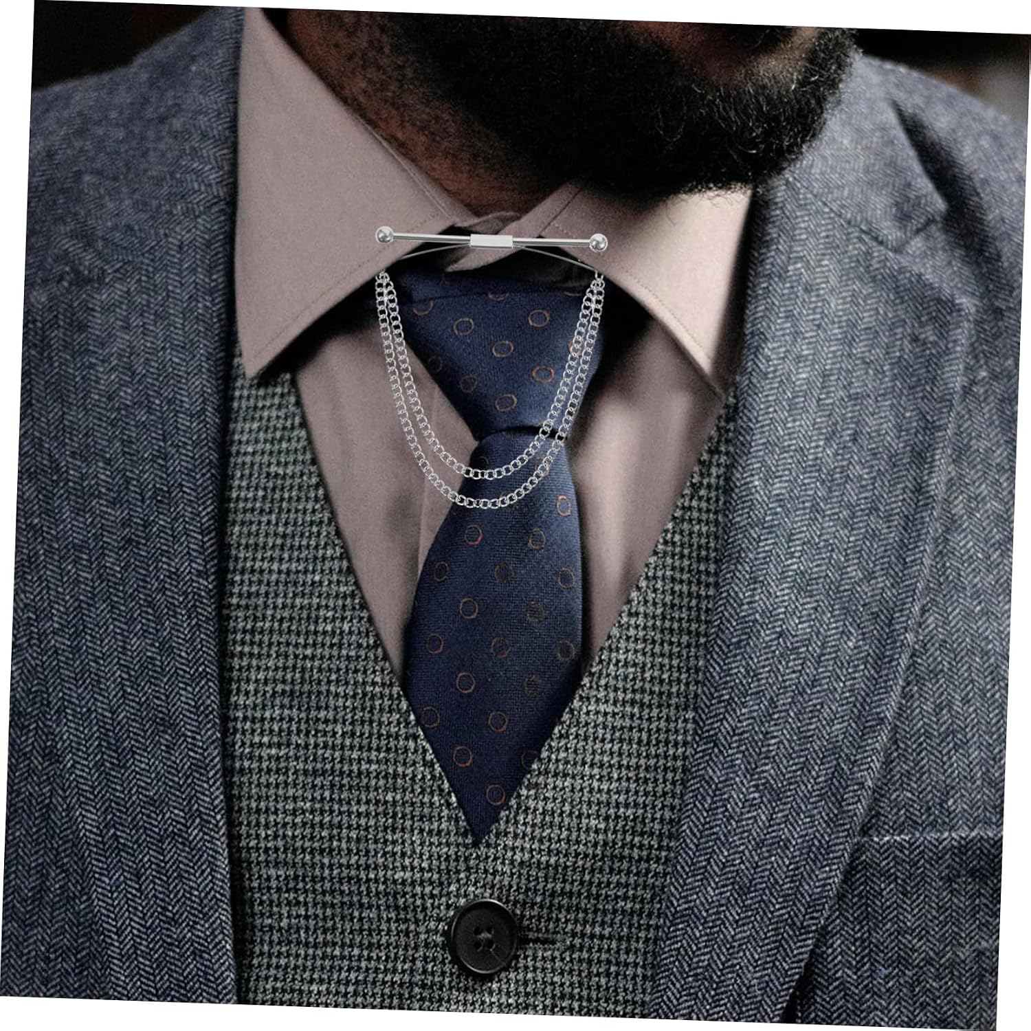 Mens Collar Pin with Chain Elegant Metal Necktie Pin Clasp and Collar Stays for Formal Events Weddings and Business Attire Unique Design for Enhanced Style and Sophistication