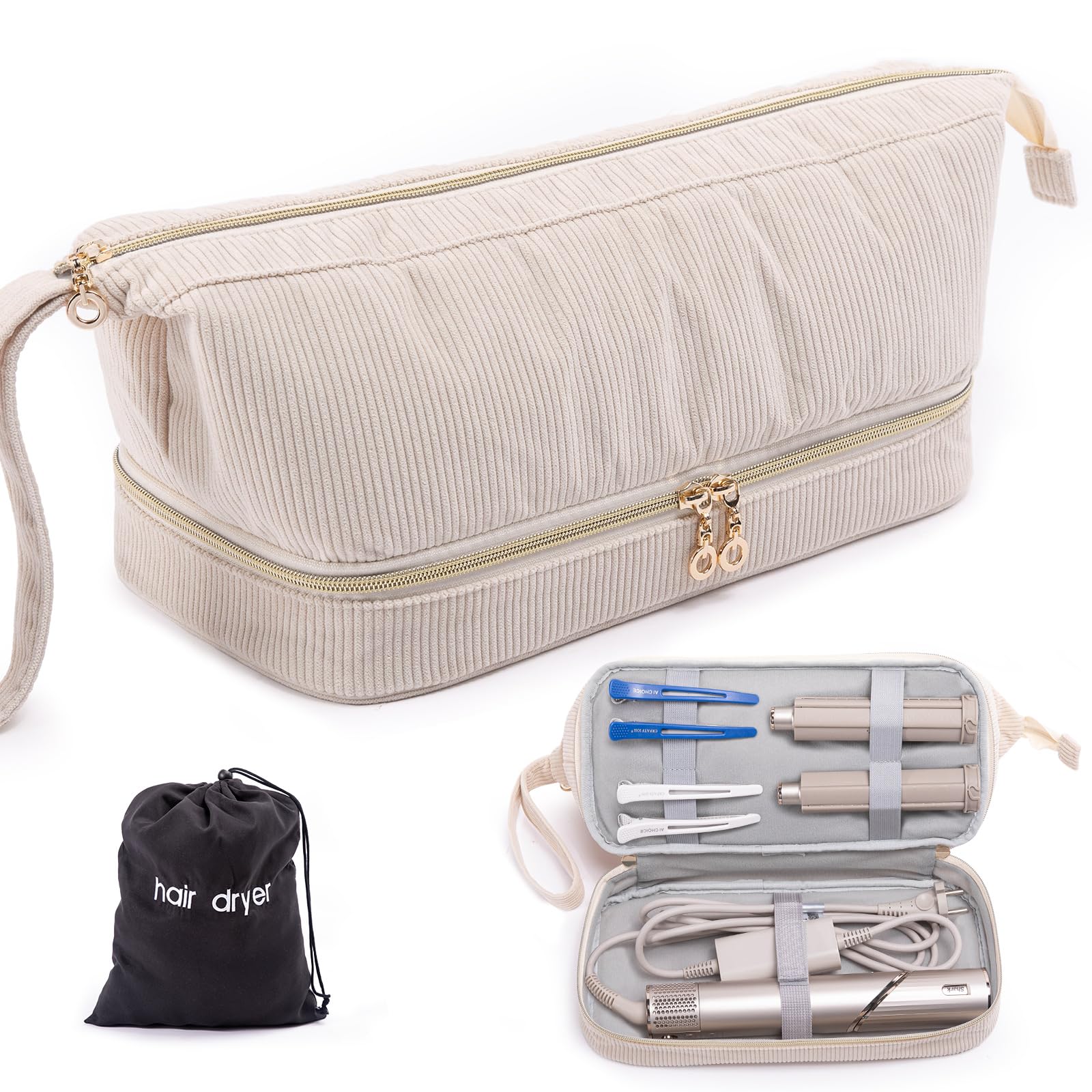 Initial Personalized Hair Dryer Case,Double-Layer Hair Tools Travel Carrying Case for Shark FlexStyle/SmoothStyle with Hair Dryer Bag - Hair Air Wrap Dryer Case Flat Curling Iron Travel Organizer-image-2