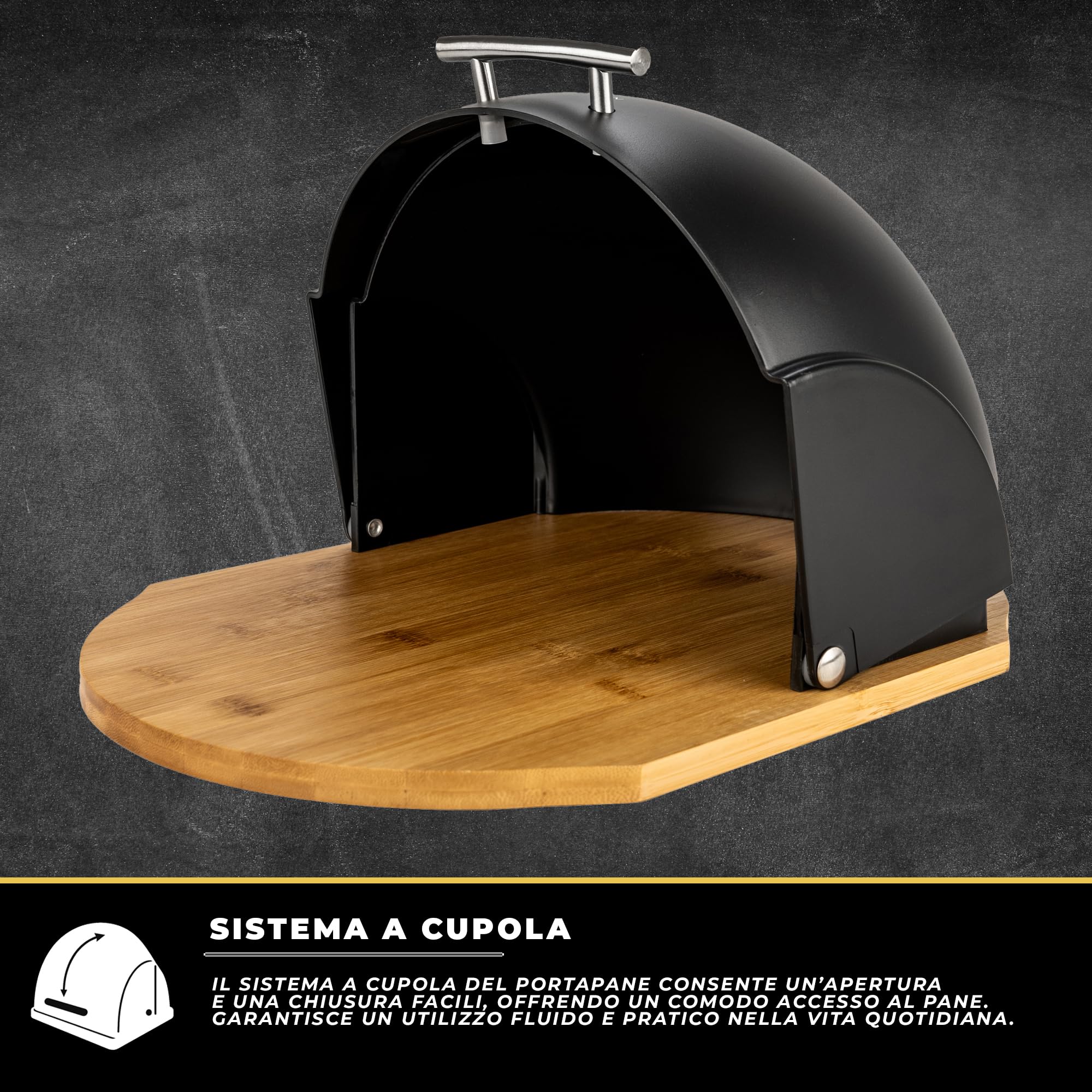KARL HAUSMANN Porta Pane da Cucina con Nero Coperchio - Portapane Bambu - Moderno Contenitore a Cupola per il Pane - Scatola Portapane - Cassetta Portapane - Bread Box - 37 x 26 x 22 cm
