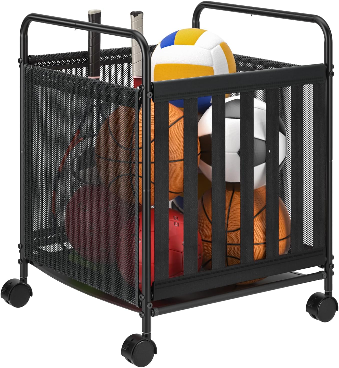 Ball Storage Bin Rolling Storage,Garage Sports Equipment Organizer,Outdoor Toy Box, Gym and Schools, Garage Organization,Can Store basketballs, Footballs and Sports Equipment.(Black)