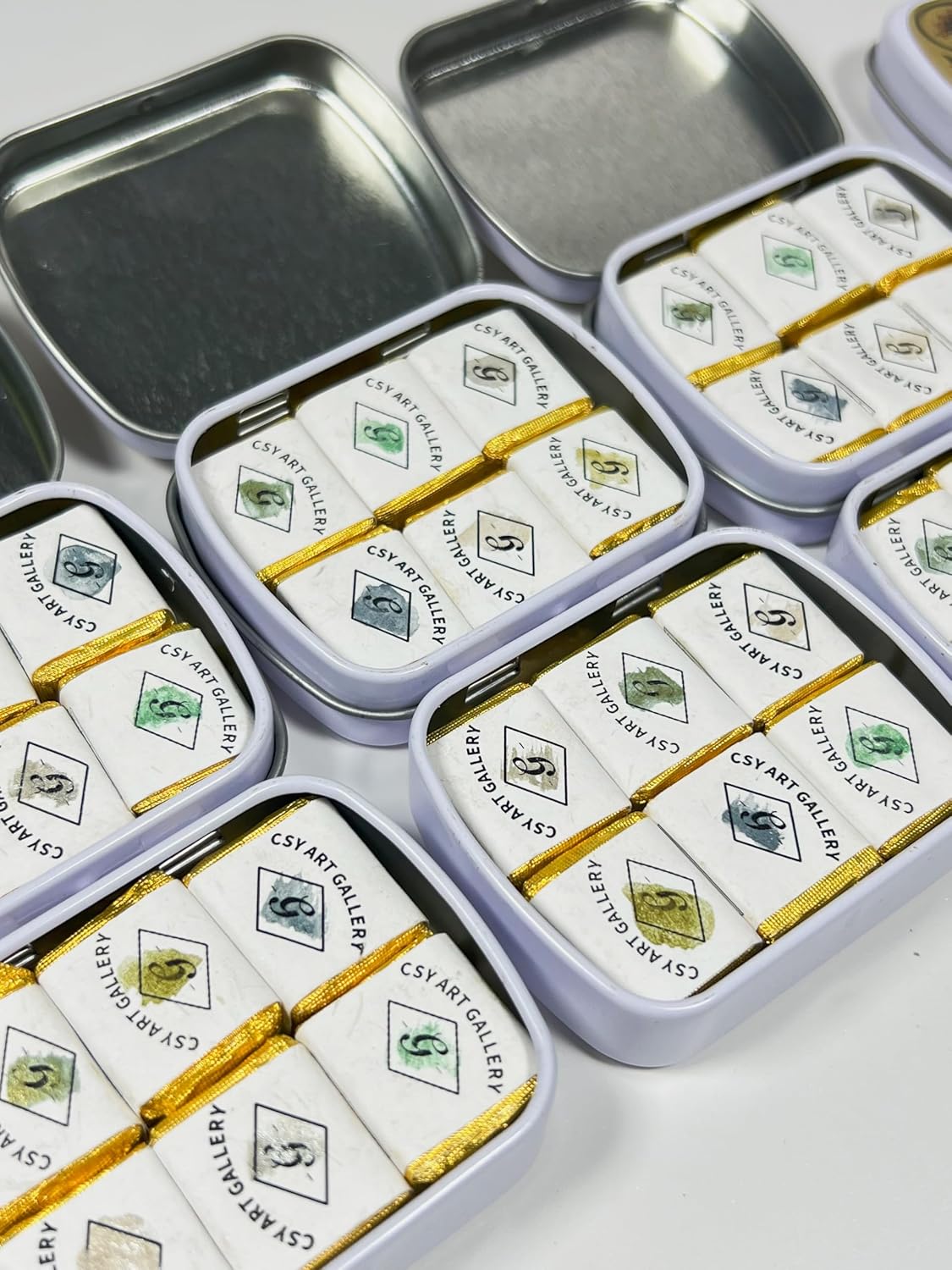 Handmade Metallic/Mica Watercolors Paint Set in Tin Case Sparkly, Shimmer, Glitter for Artists, Students, Hobbyists, Calligraphers (Firefly Forest)
