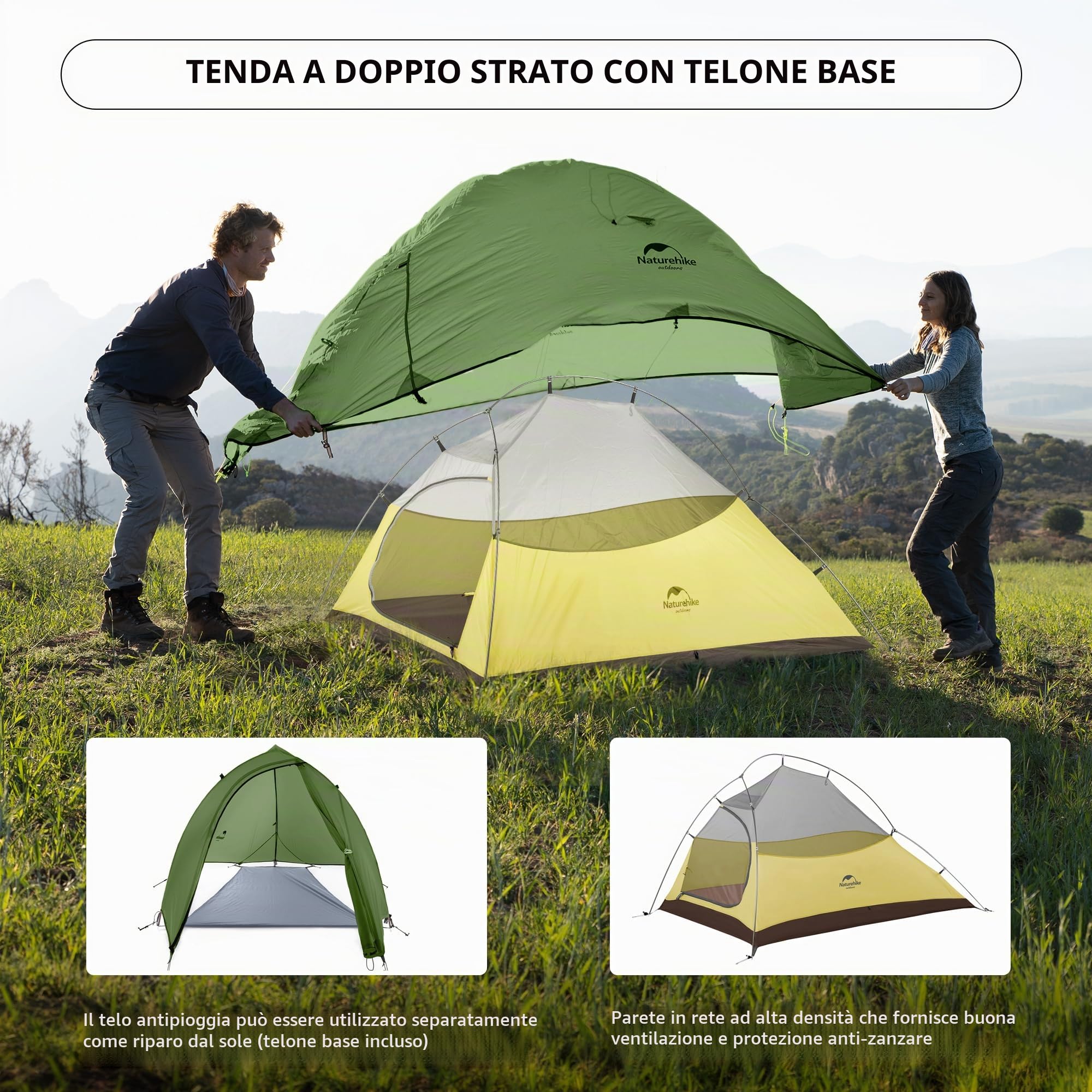 Naturehike Cloud-up 2 Persona Tenda Campeggio Doppio Strato 3-4 Stagioni