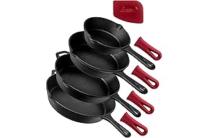 Cuisinel Cast Iron Skillets Set: 4-Piece Chef Pans Kit for Everyday Cooking