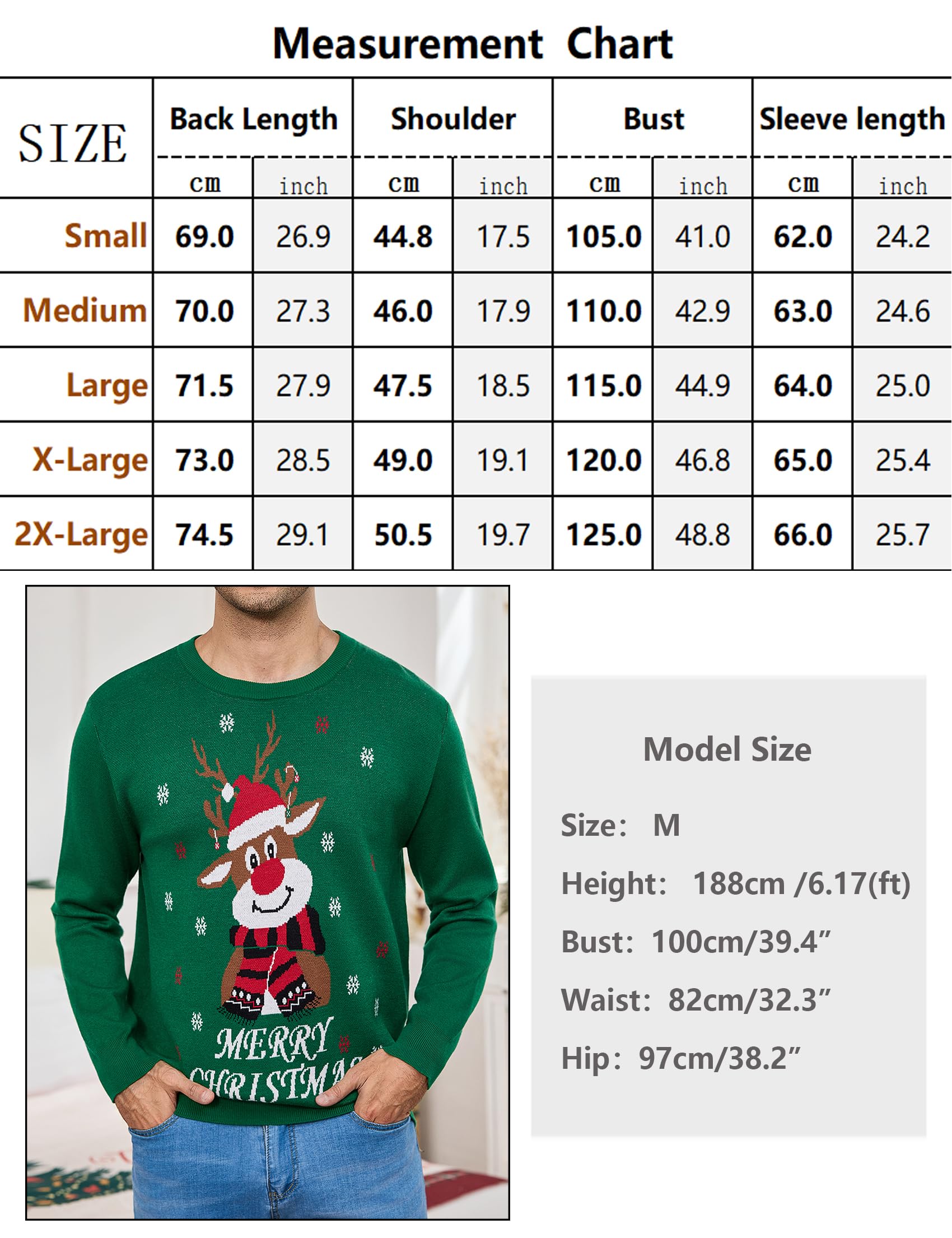 Gyabnw Jersey de Navidad Hombre de Punto Manga Larga Cuello Redondo