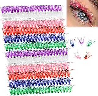 Coloured Cluster Lashes, 240pcs Colored DIY Lashes Extensions Colorful Eyelashes Clusters Lashes, 6 Colors Mixed Individual Lashes Lash Extensions D Curl Eyelash (40D -0.07D-16MM)