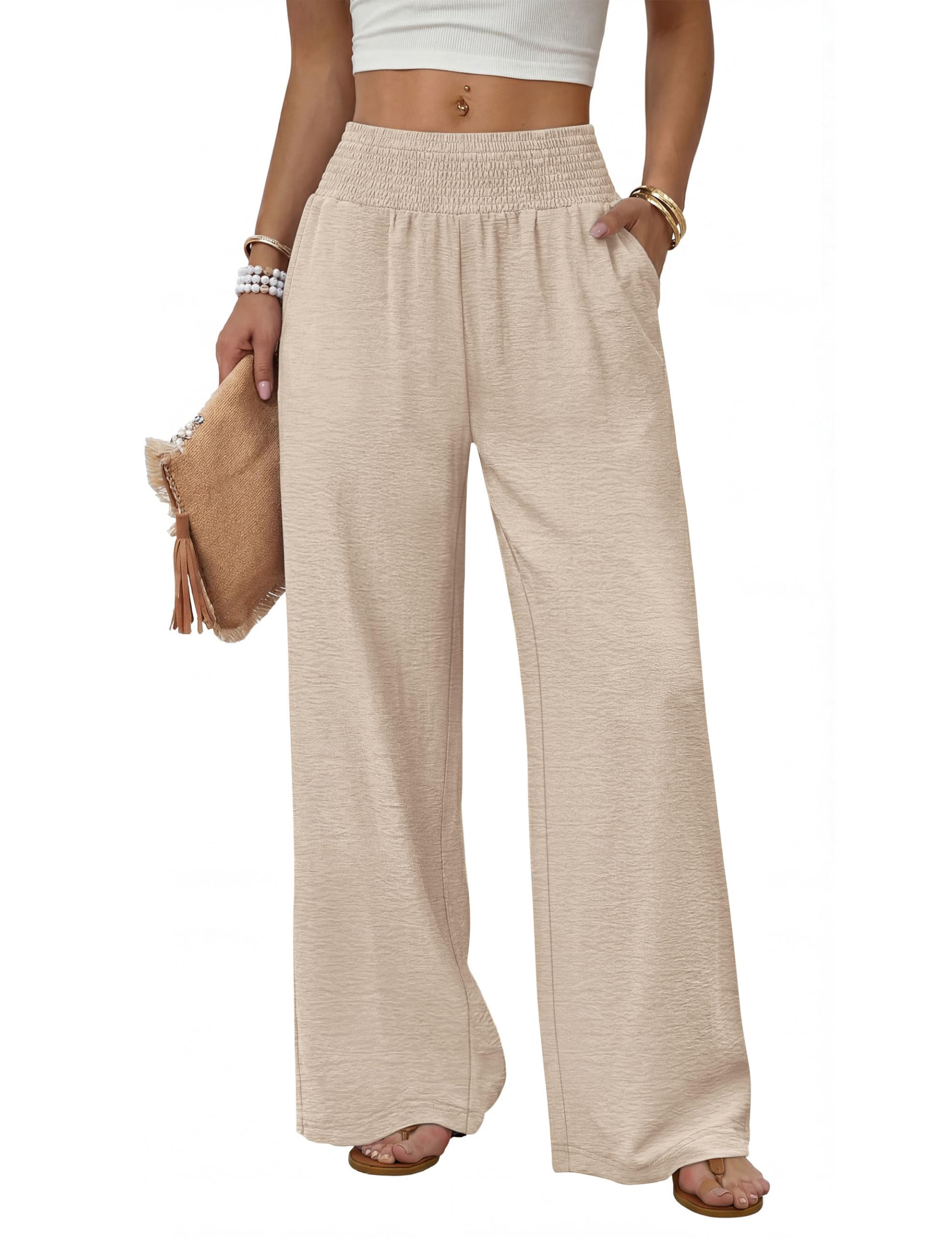 Desol Hosen Damen Sommerhose Damen Leicht Elegant High Waist Palazzo Hose mit Taschen Damenhose Weites Bein