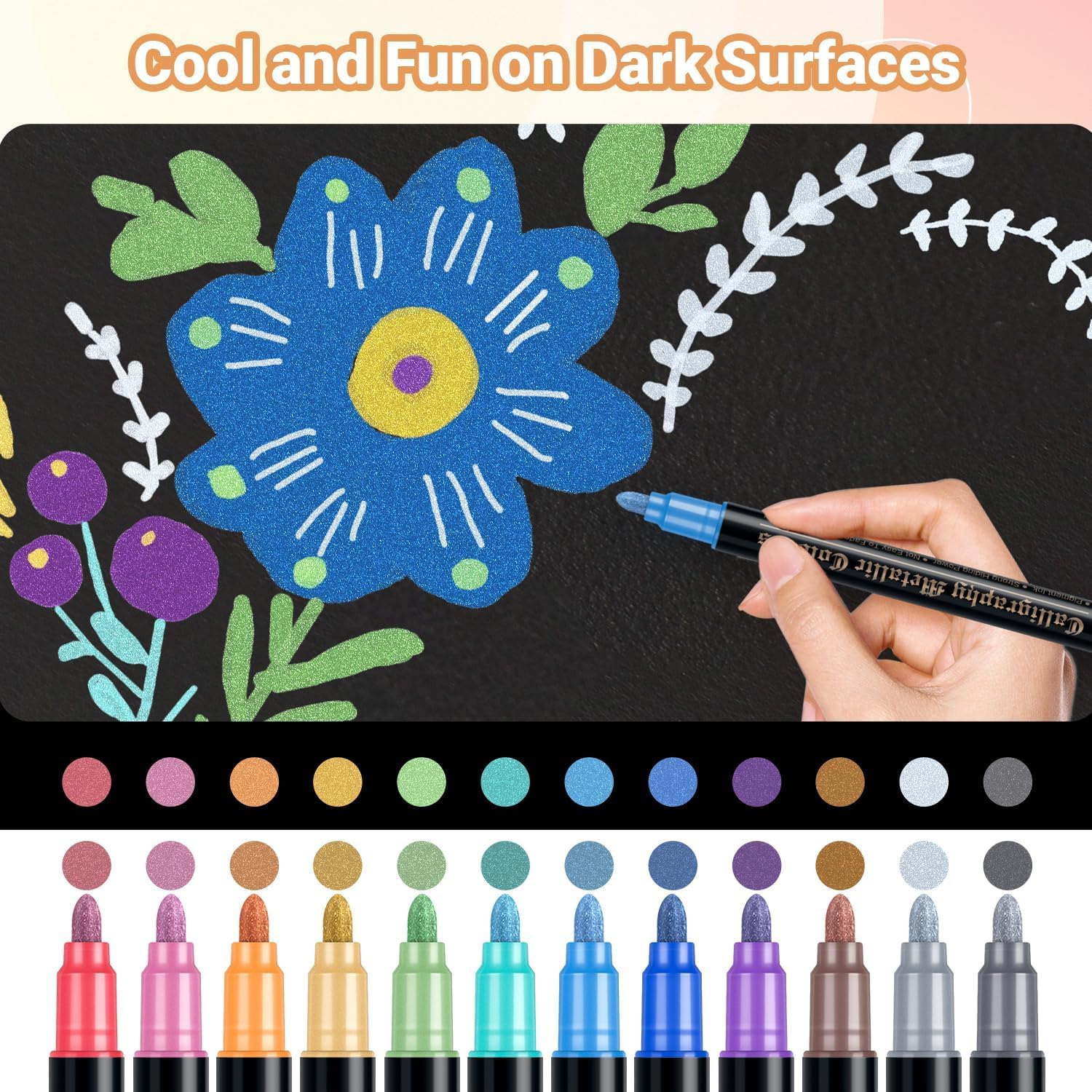 DAPAWIN Metallic Markers for Scrapbooking: 12 Scrapbook Markers, Scrapbook Metallic Pens for Black Paper, Rock, DIY Card Decorative, Wedding, Graduation Scrapbook Supplies, Dual Tips Scrapbooking Pens - Image 4