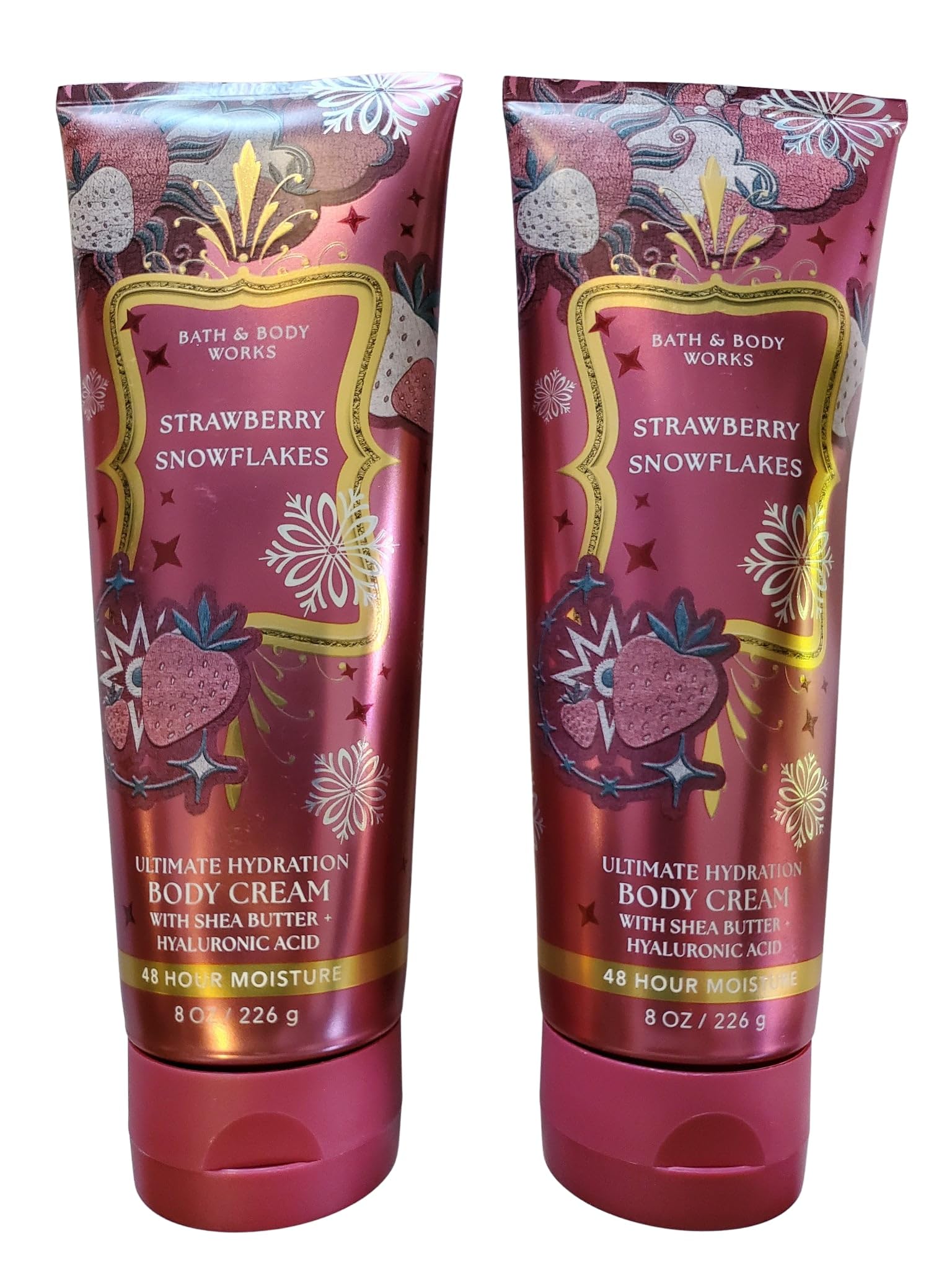 Bath & Body Works Strawberry Snowflakes Ultimate Hydration Body Cream For Women 8 Fl Oz 2- Pack (Strawberry Snowflakes)