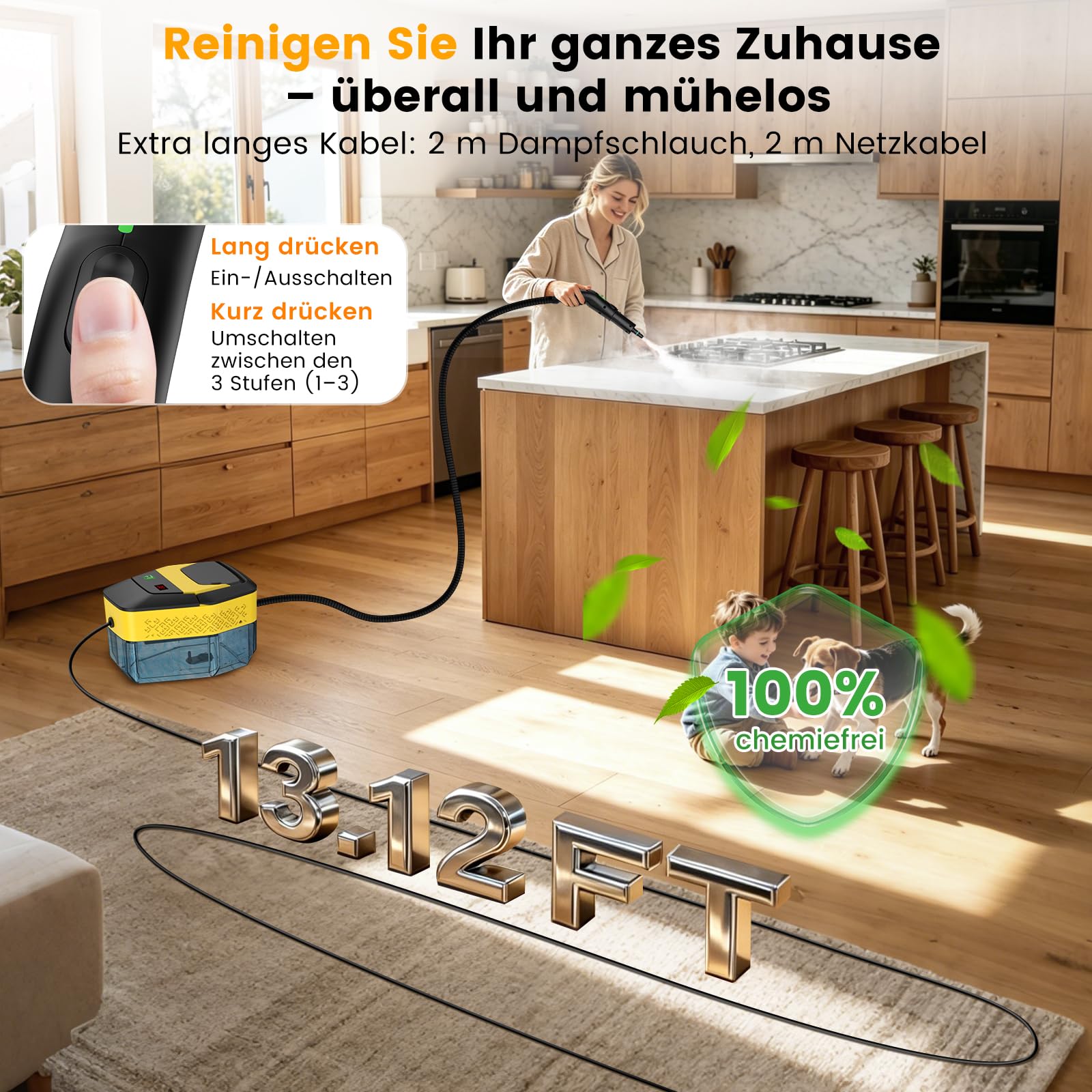 Limpiador a vapor profesional de 2500 W, 15 segundos, con 18 unidades de juego de limpieza y barra de extensión, para muebles tapizados, coche, baño, ventana, azulejos (5, negro)