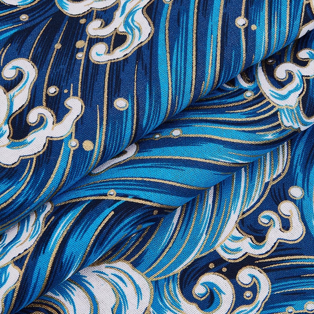 MAYJOYDIY 1 * 1.5m Dark Blue Japanese Sea Wave Cotton Fabrics Japanese Style Quilting Fabric Bronzing Design for Sewing Clothing Bag Tablecloth Sofa Pillow DIY Crafts