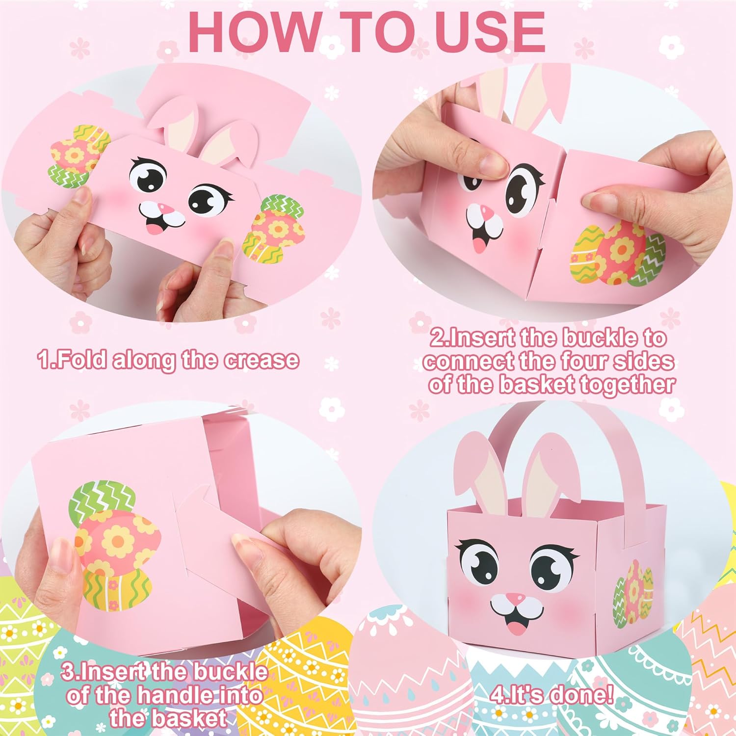 24 PCS Easter Baskets Bunny Egg Basket Container with Handle Easter Decorative Gift Treat Boxes Rabbit Shape Gift Baskets for Egg Hunt School Classroom Party Supplies - Image 3