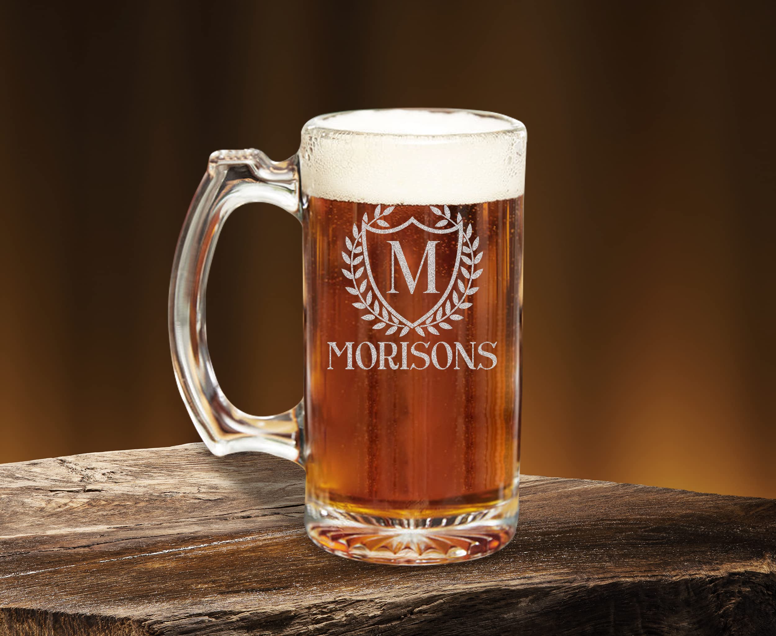 TEEAMORE Personalize Beer Mugs Add Your Name Monogram Engraved Beer Glass Housewarming Gift Anniversary Birthday Wedding(12 oz)