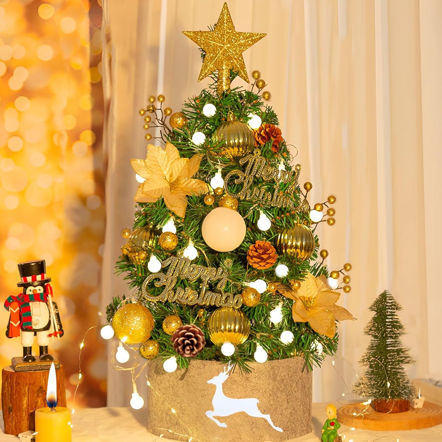 Tabletop Christmas Tree, 2ft/60cm Small Artificial Xmas Tree with Star