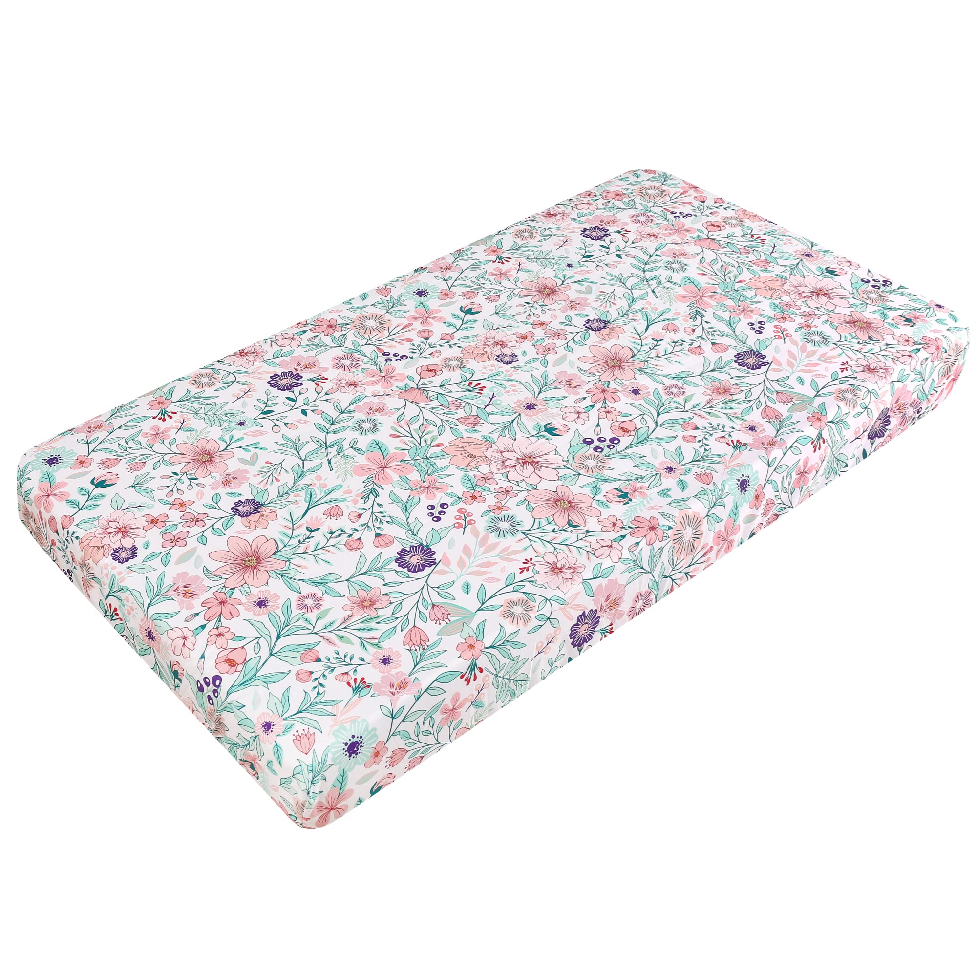 JumpBear Juego de ropa de cama de cuna para niñas y niñas, juego de cama de jirafa, diseño floral, para bebé, 4 piezas, incluye edredón de cuna, sábana bajera ajustable, manta de falda de cuna,