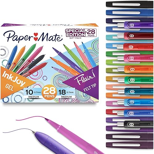 Paper Mate Pens Variety Pack, InkJoy Retractable Gel Pens, Flair Felt Tip Pens, 28-Count, Assorted Colors, Smooth Writing, Fast Drying