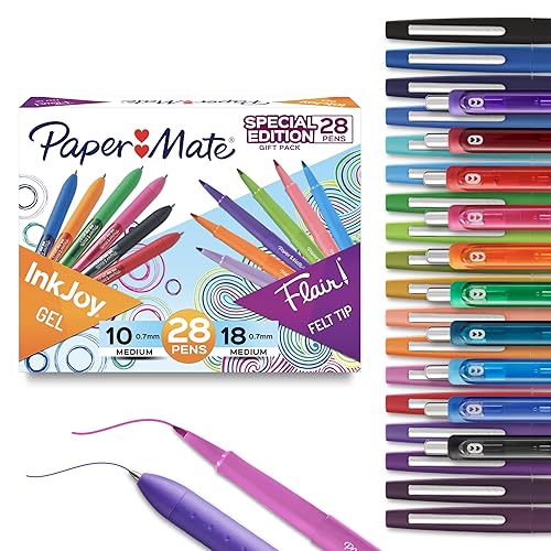 Paper Mate Pens Variety Pack, InkJoy Retractable Gel Pens, Flair Felt Tip, 28 Count - Assorted Colors, Smooth Writing, Fast Drying - 28 Count (Pack of 1) - 28 Count - Flair and InkJoy