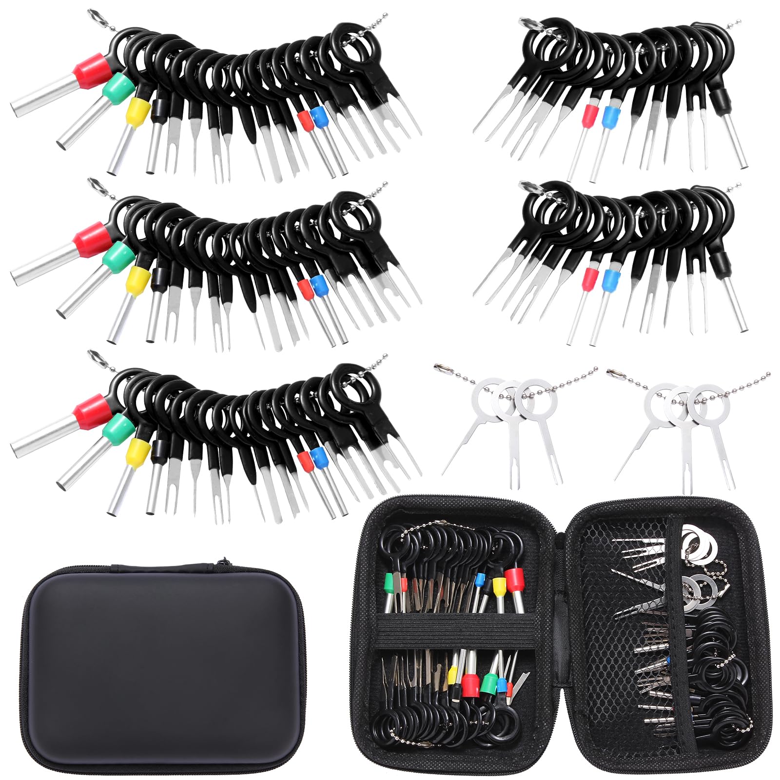 HMSQD 82 Stk Auspinnwerkzeug KFZ Set, Automotive Terminal Removal Tool Kit, Entriegelungswerkzeug Kfz Stecker Klemmen Ausbauwerkzeug für die meisten Kabelstecker, Kabelbaum Terminal Spezialwerkzeug