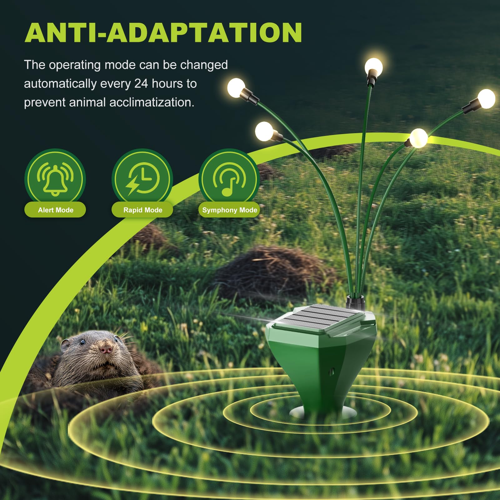 Maulwurf Vertreiber, Premium Solar Wühlmausschreck Testsieger 2er Pack - Humane Ultraschall- & Vibrations-Abwehr gegen Maulwürfe & Wühlmäuse, Solarbetrieben, Wasserdicht IP65, für Garten & Rasen