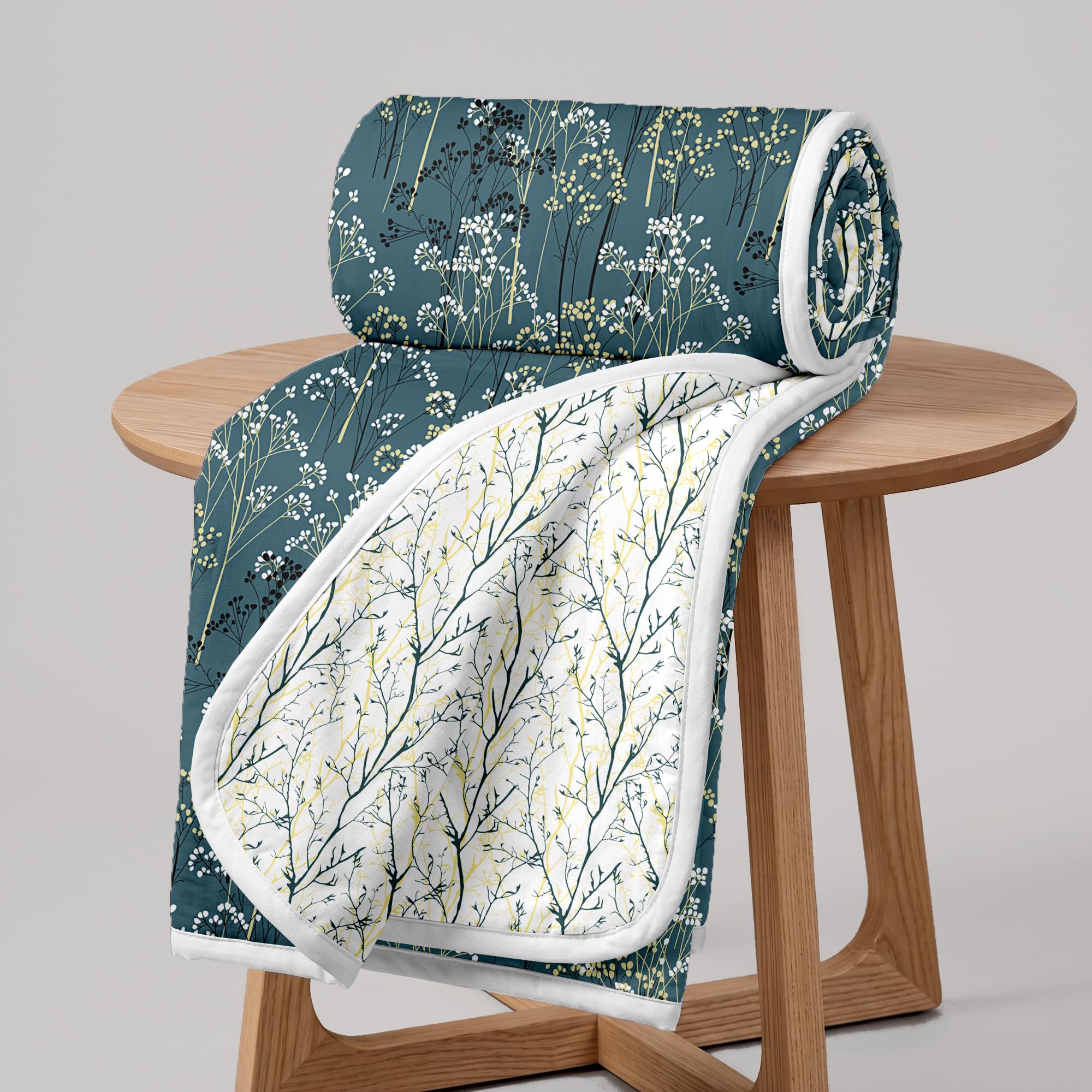 Divine Casa 120 GSM Floral Microfibre Reversible Lightweight Printed Double Bed AC Dohar Blanket - Beetal Grey| TC - 120-picture-10