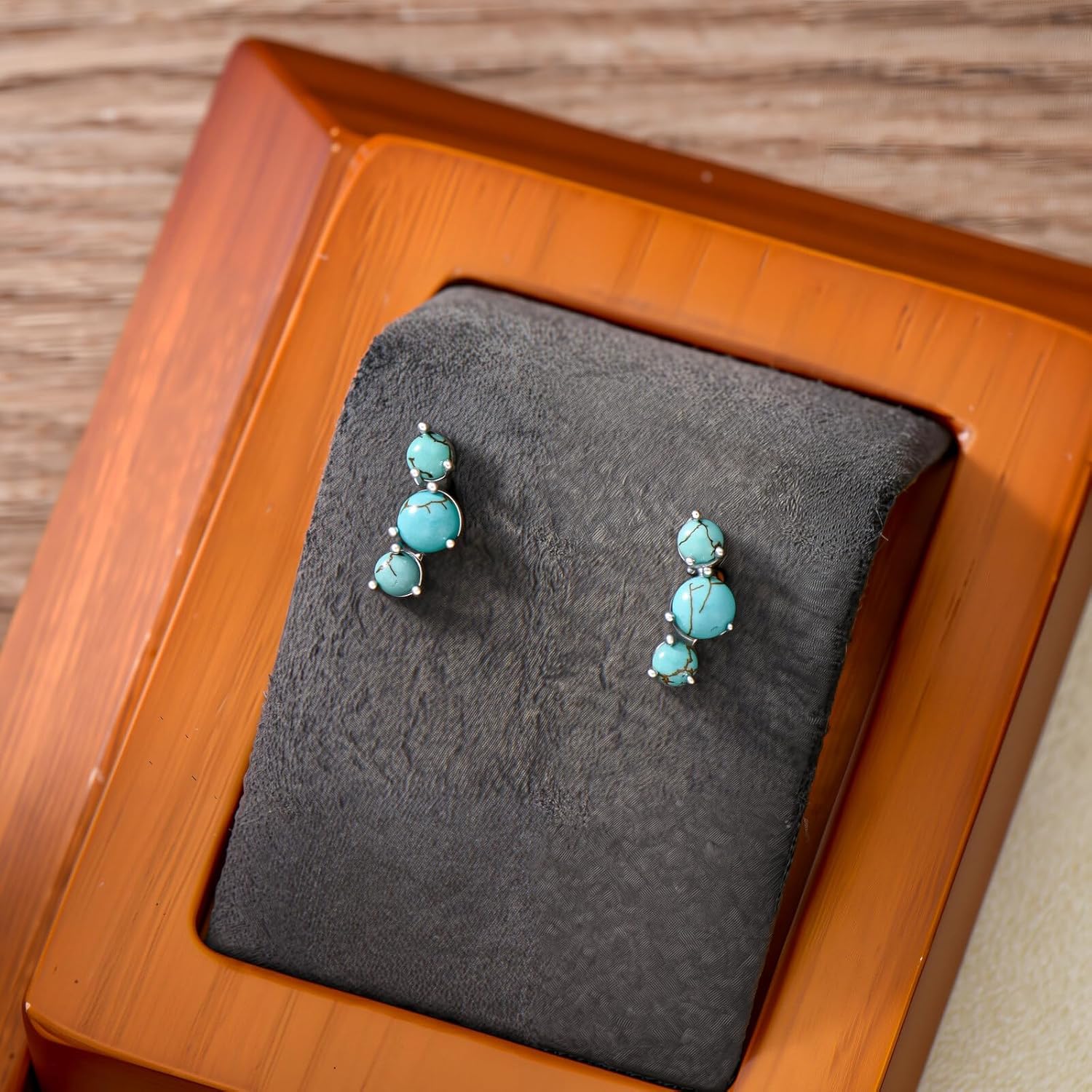 Natural Turquoise Stud Earring 925 Sterling Silver 3 Stone Turquoise Climber Earrings Western Jewelry Gifts for Women - Image 2