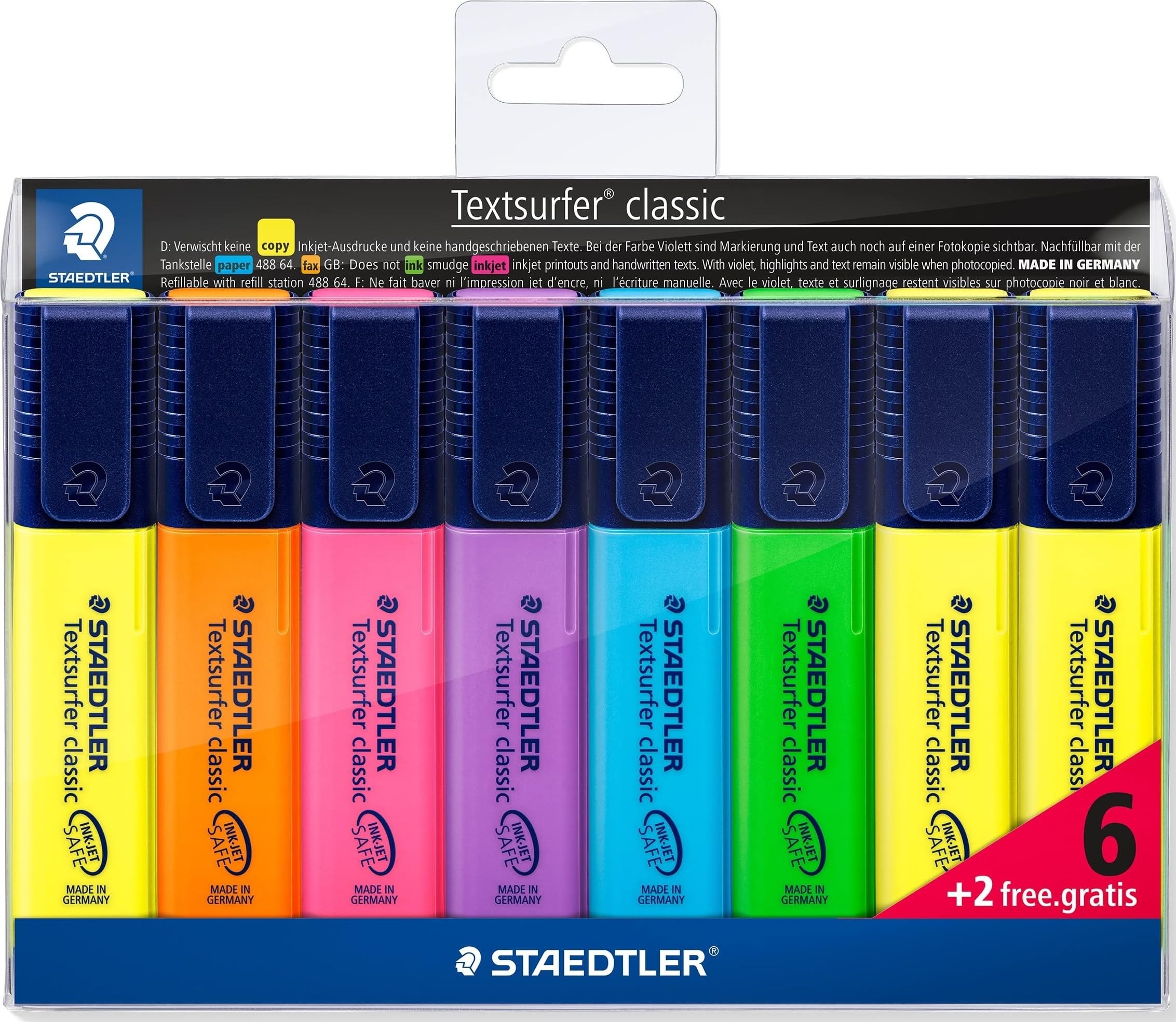 STAEDTLER Highlighter Pens Multipack - Textsurfer - Chisel Tip - 7 Assorted Neon Colours + 1 Free Yellow - Pack of 8 364 A WP8