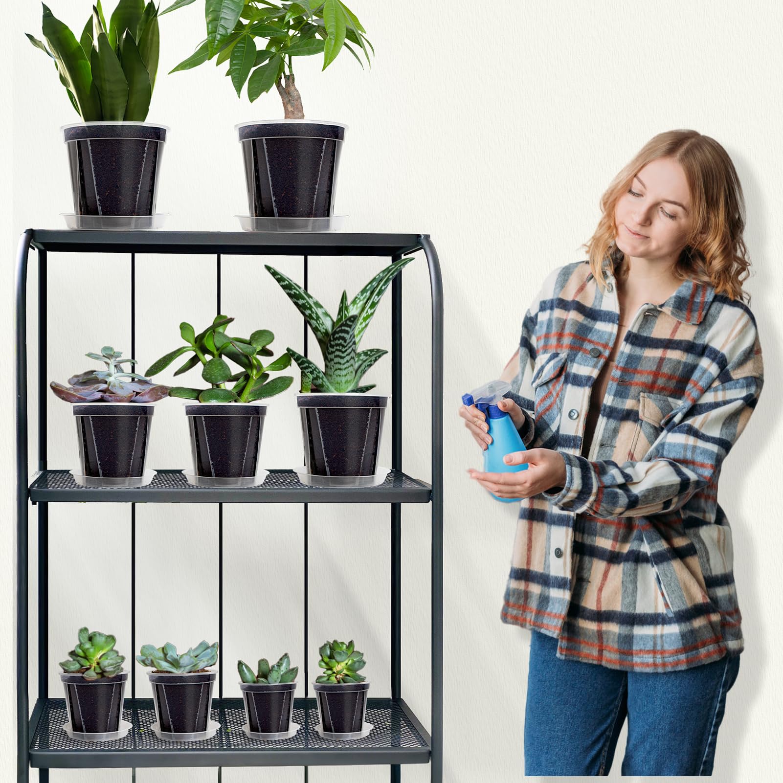 Pots Transparents avec Trou de Drainage, 10-16 cm, Renforcés avec Soucoupe, Pack Variété Plastique pour Semis