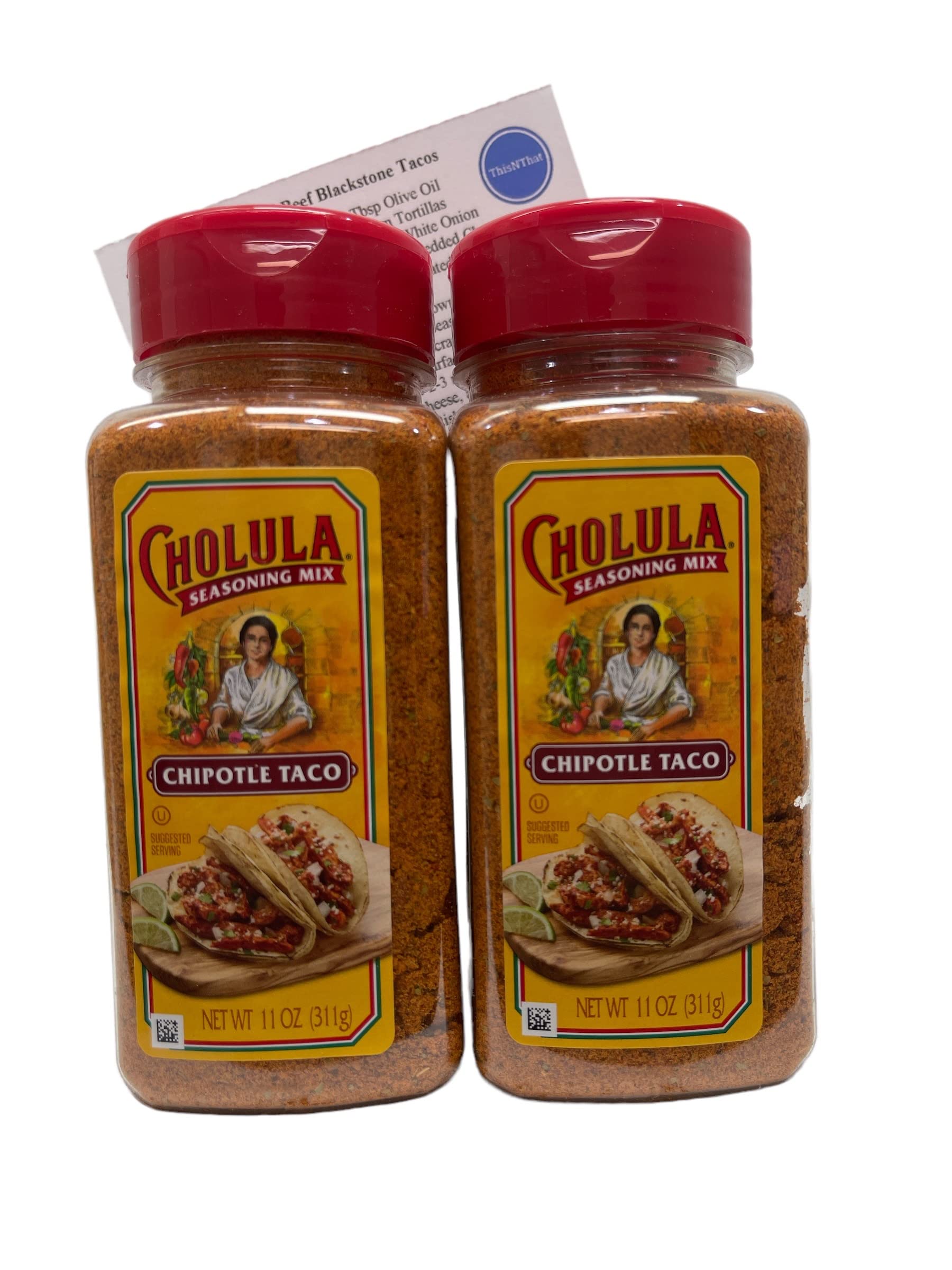 Cholula Chipotle Taco Seasoning Mix Bundle: (2) 11oz Bottles & ThisNThat Recipe Card