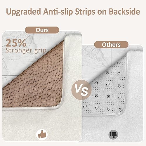 Miniatura 6 de Alfombras de baño blancas antideslizantes de 24 x 16 pulgadas, absorbentes, de secado rápido, alfombras de baño de microfibra peluda, felpa