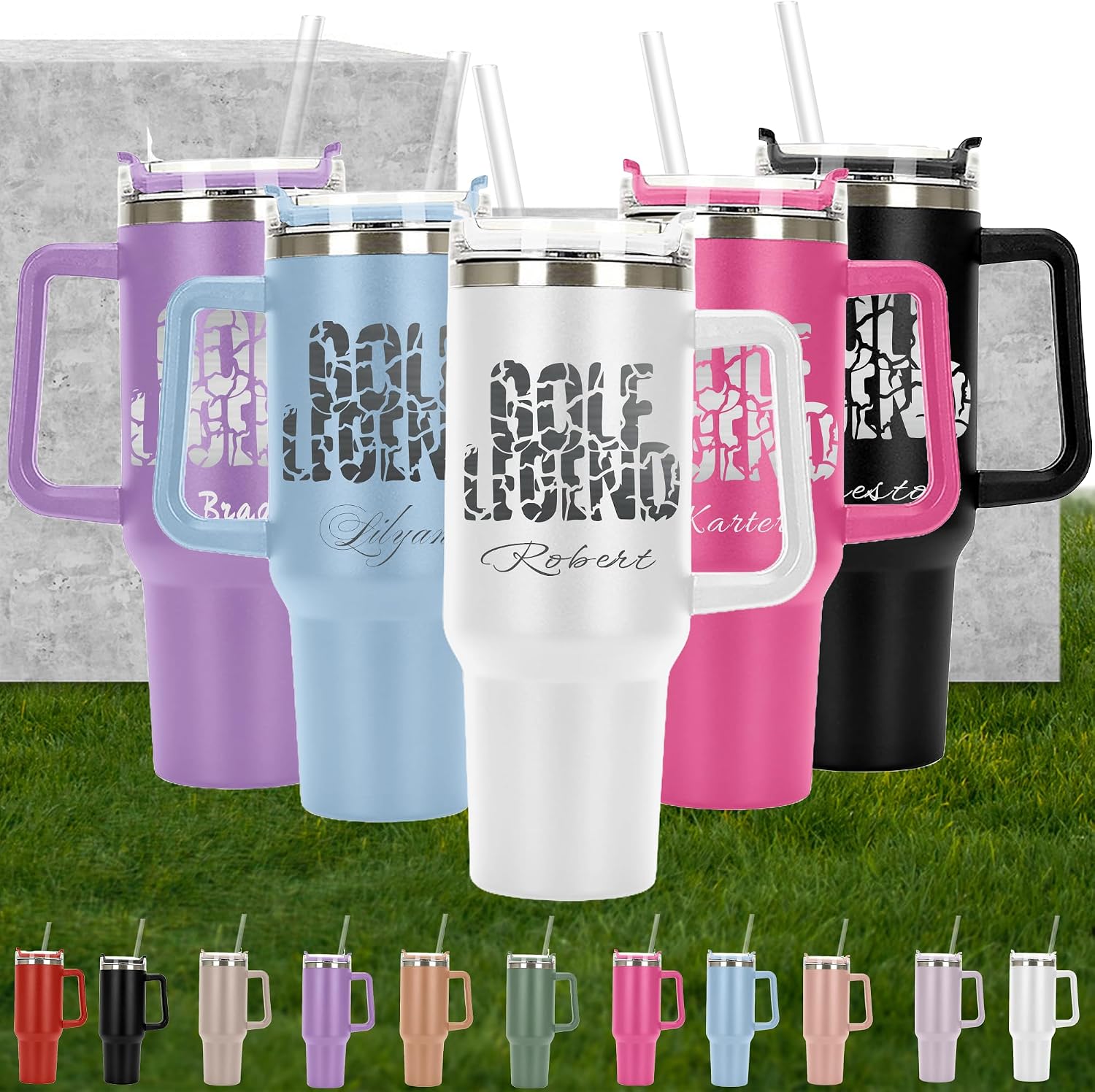 Personalized Golf Gifts For Golf Lover Laser Engraved 40 oz Large Tumbler with Handle, Straw and Lid, Vacuum Insulated Cup, Coffee Mug for Men, Golfer, Dad, Father