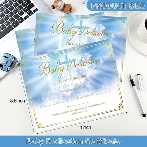 Miniatura 3 de 100 certificados de dedicación para bebés, certificados de bautismo recubiertos a todo color para regalos de bautizo de iglesia y bebé (cruz azul)