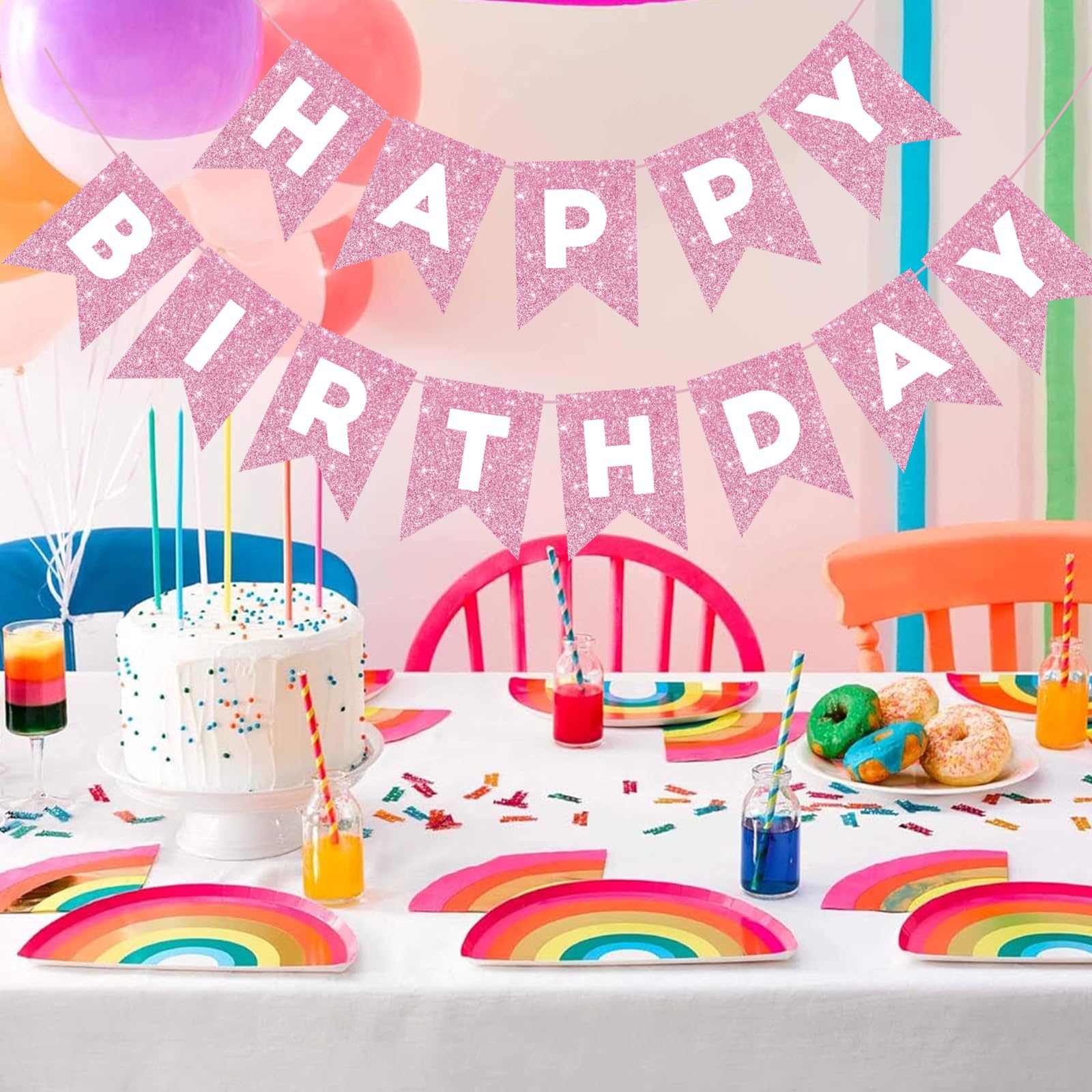 99ピース ホットピンク 誕生日デコレーション パーティー用品 キラキラハッピーバースデーバナー 吊り下げ渦巻き 背景 ホイルバルー  Amazon.co.jp: ピンク Happy Birthday バナー キラキラ バースデー バナー ハッピーバースデー サイン 背景用 ピンク  誕生日 ..., image size:1600x1600