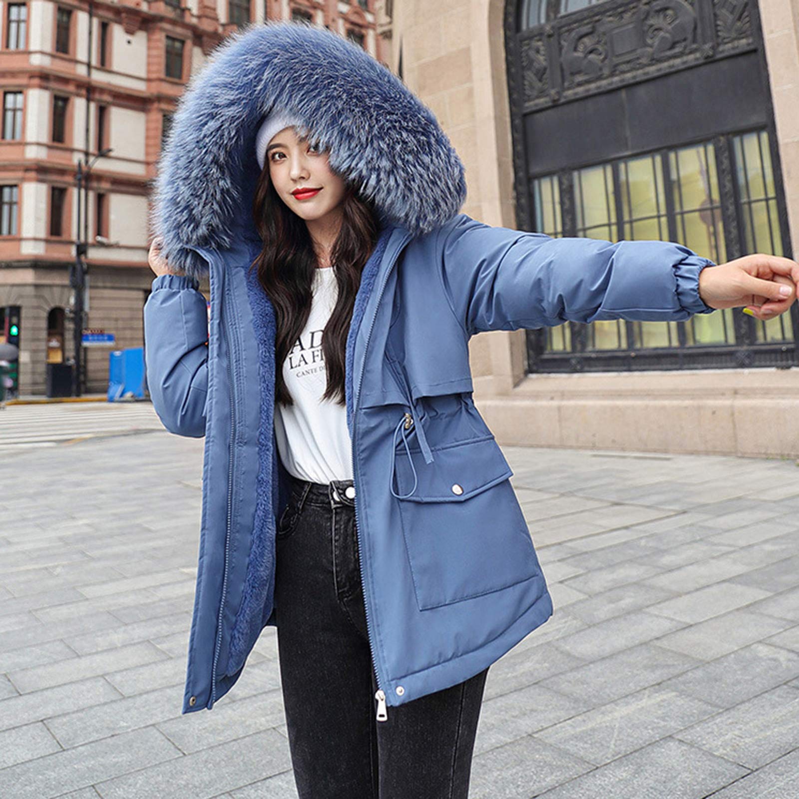 ANUFER Mujer Espesada Chaqueta Parka Cálida Invierno Capucha de Piel Sintética Abrigos