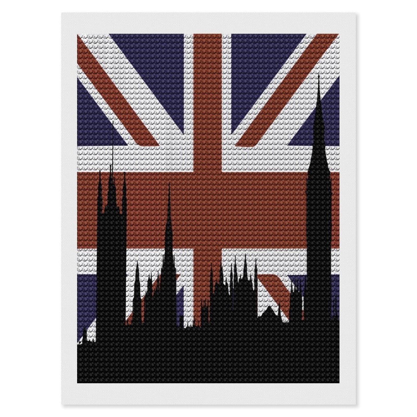 Nclqvjxzkhw Style British Flag Building Silhouette Diamond Art Painting For Adult Round Diamonds Pictures Arts Crafts Home Wall Decor 12"X16"