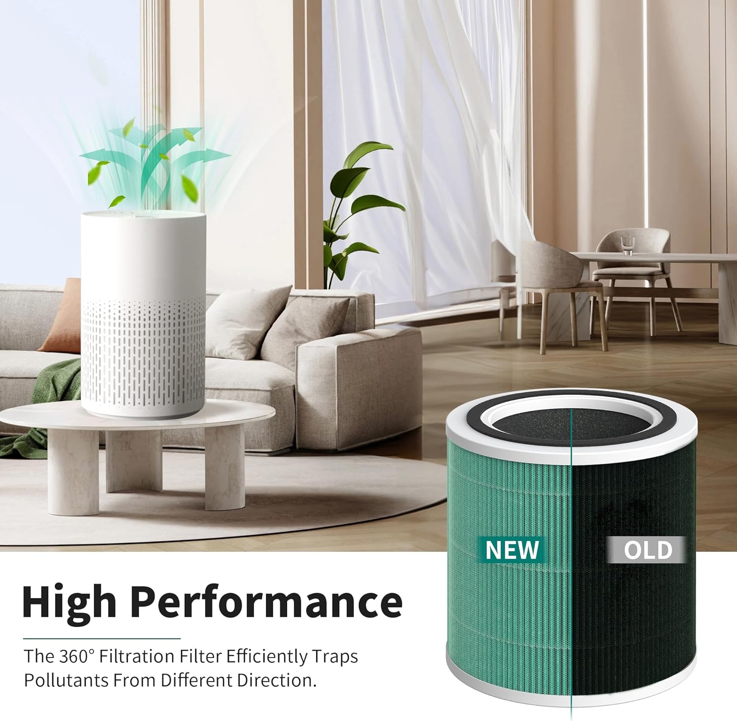 AC400 Replacement Filter Compatible with Purivortex AC400 Air Cleaner Purifier, 3-in-1 Main Filters and Activated Carbon Filter, Green 4 Packs - Image 6