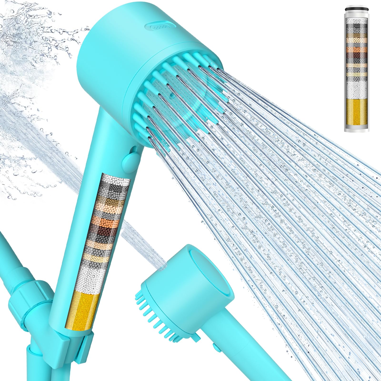 Filtered Shower Head with Handheld, Showerhead with Filters Emerald green