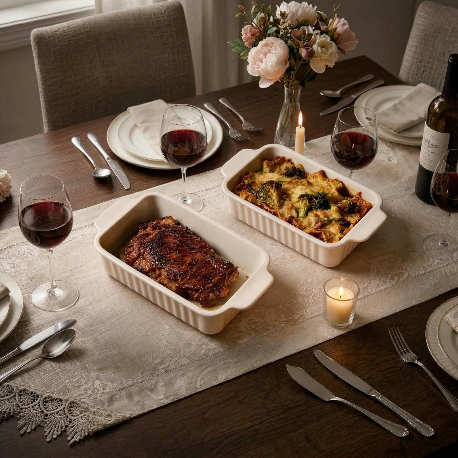Small Casserole Dishes for Oven - 30 Oz Ceramic Baking Dish with Handles - 9x5 Rectangular Mini Bakeware for Lasagna, Au Gratin, Meal Prep - Portion Control & Personal Serving, Set of 2