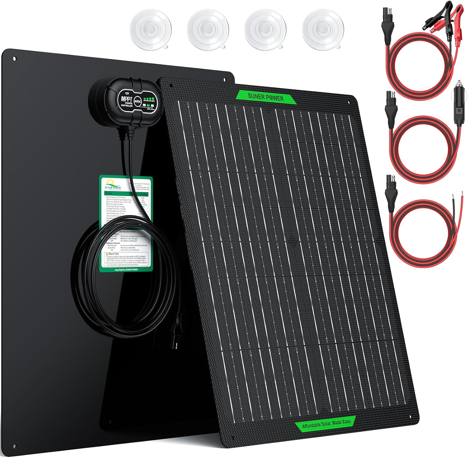 SUNER POWER Waterproof 50W 12V Solar Battery Charger & Maintainer PRO, Built-in UltraSmart MPPT Charge Controller, 12 Volt Solar Panel Trickle Charging Kits for Car Automotive Boat Marine RV Trailer SUNER POWER Waterproof 50W 12V Solar Battery Charger & Maintainer PRO, Built-in UltraSmart MPPT Charge Controller, 12 Volt Solar Panel Trickle Charging Kits for Car Automotive Boat Marine RV Trailer