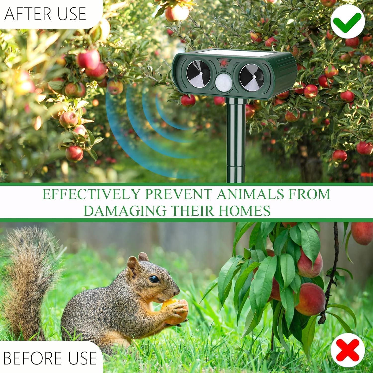 4 Pack Solar Ultrasonic Animal Repellent Deer Repellent Devices Cat Repellent Outdoor Deer Deterrent to Scare Squirrel Rabbit Dog for Yard