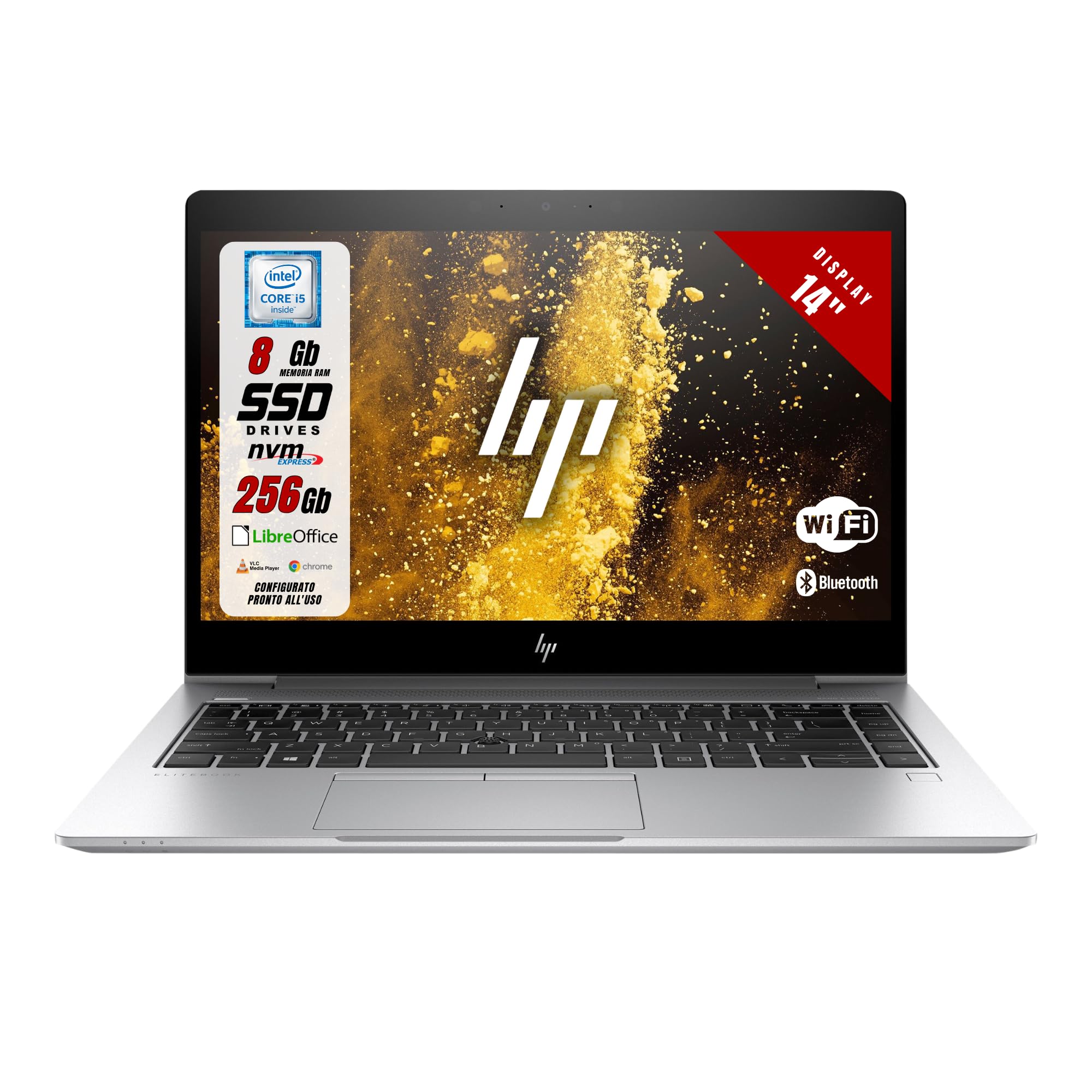 HP EliteBook - PC Portable 14" - Intel i5-8365U 4 Core 1.60GHz - SSD 256Go RAM 8Go - Notebook avec Win 11 et Libre Office - Ordinateur portable prêt à l'emploi (Reconditionné)
