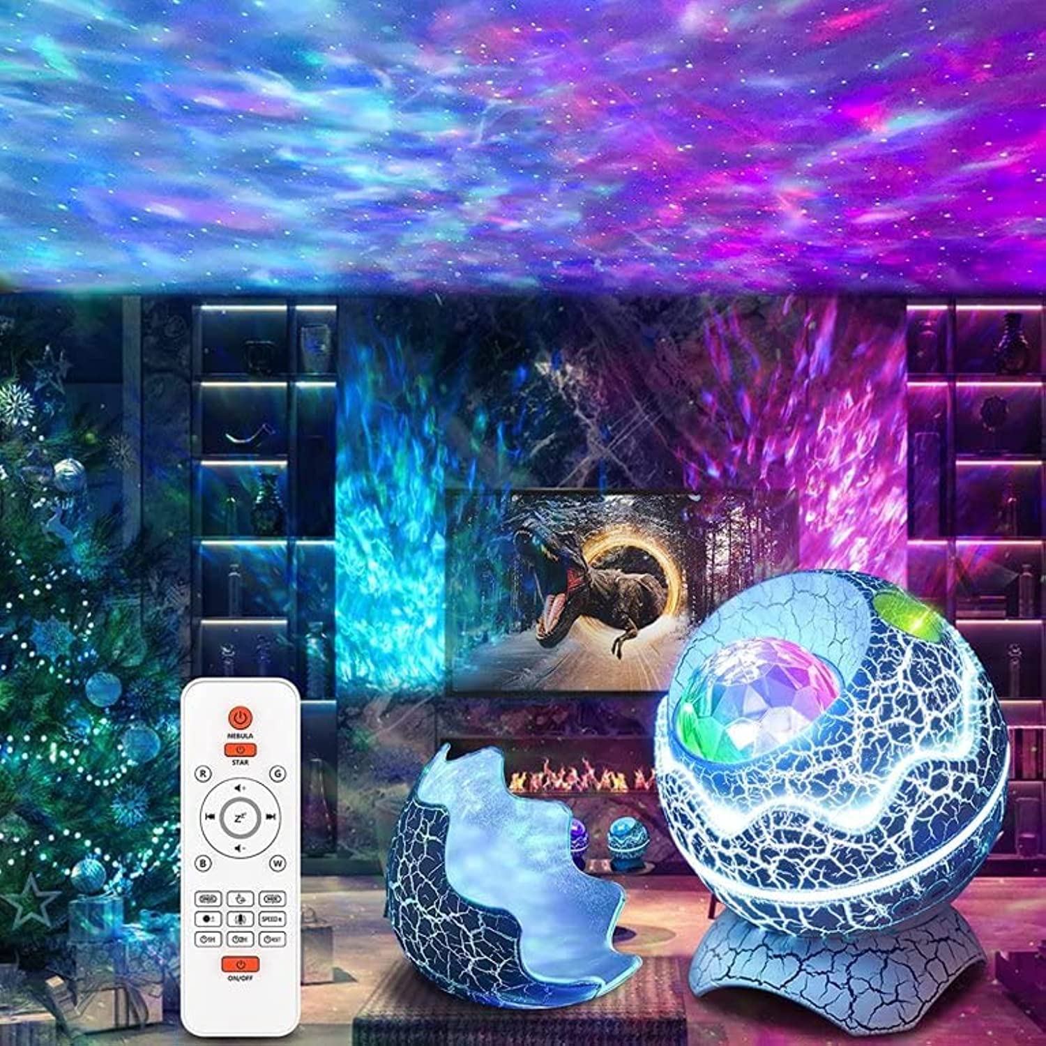 Star Led Night Light Galaxy Projector Dinosaur Egg with Remote Control & White Noise Bluetooth Speaker 14 Colors Night Lights for Kids Adults Home Party Ceiling Decor Baby Game Rooms Home Decoration