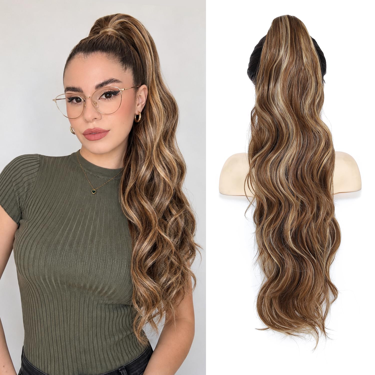 Photo 1 of forfeels 26" Curly Ponytail Extension - Mocha Blonde