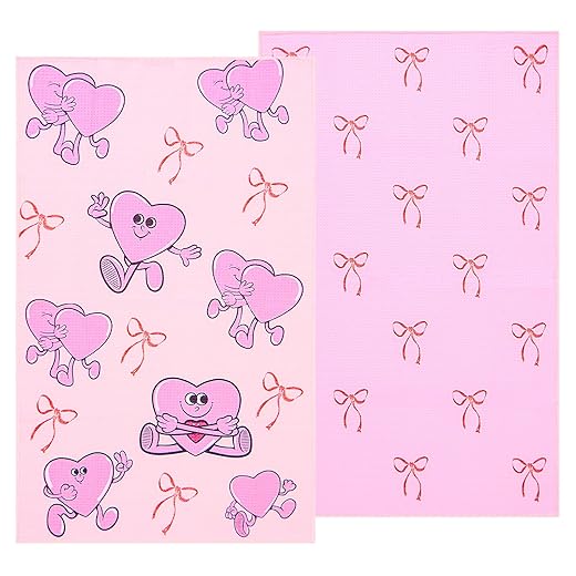 Christmas Kitchen Towels - Quick Dry Microfiber Cloth Dish Towels for Kitchen Drying, 2-Pack Set (Hearts)