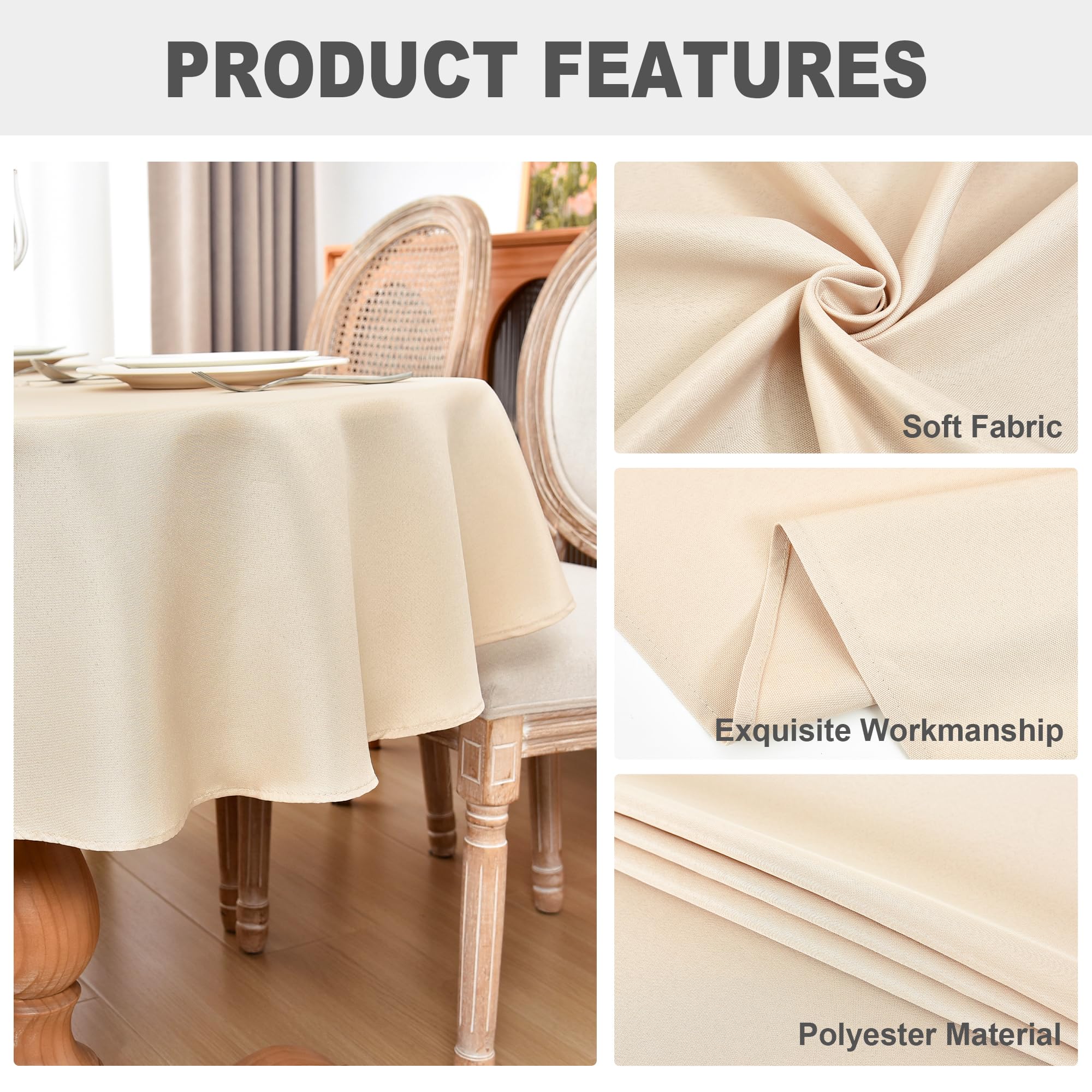 eeivs Mantel ovalado color beige, 152 x 213 cm, para mesa de comedor | Mantel de tela de poliéster lavable, color liso, uso diario para el hogar, cocina, fiesta, boda