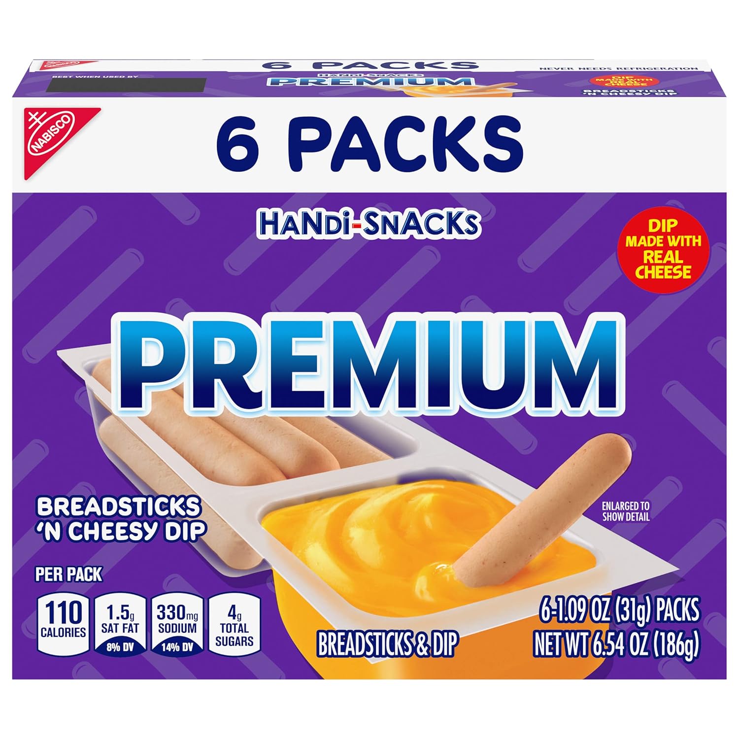 HandiSnacks Premium Breadsticks 'N Cheesy Dip Snack Packs