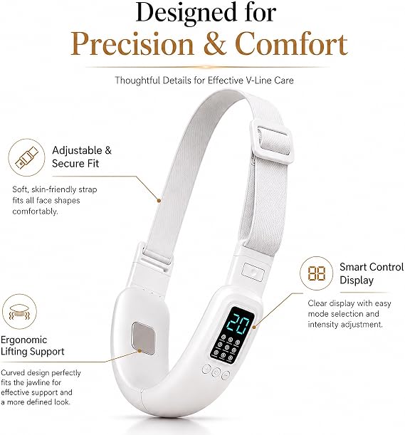 Electric Double Chin Device and V-Face Machine with 8 Modes and 15 Gear Adjustable Intensities - Intelligent Double Chin Machine for V-face