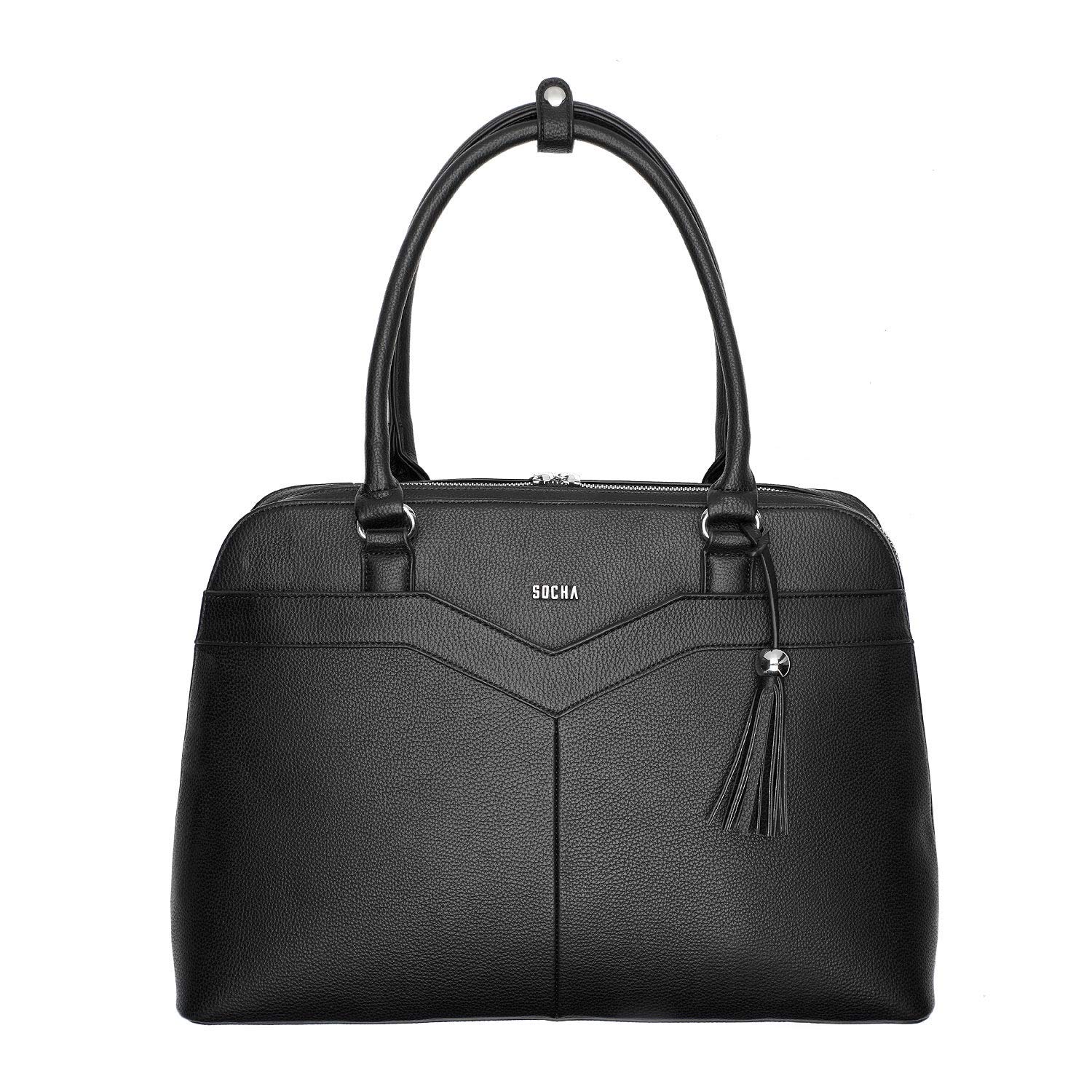 Socha Laptoptasche Damen/Businesstasche Frauen/Notebooktasche mit Tragegurt - Elegant - Extra leichte Synthetik - Couture V Black - 15.6 Zoll Schwarz